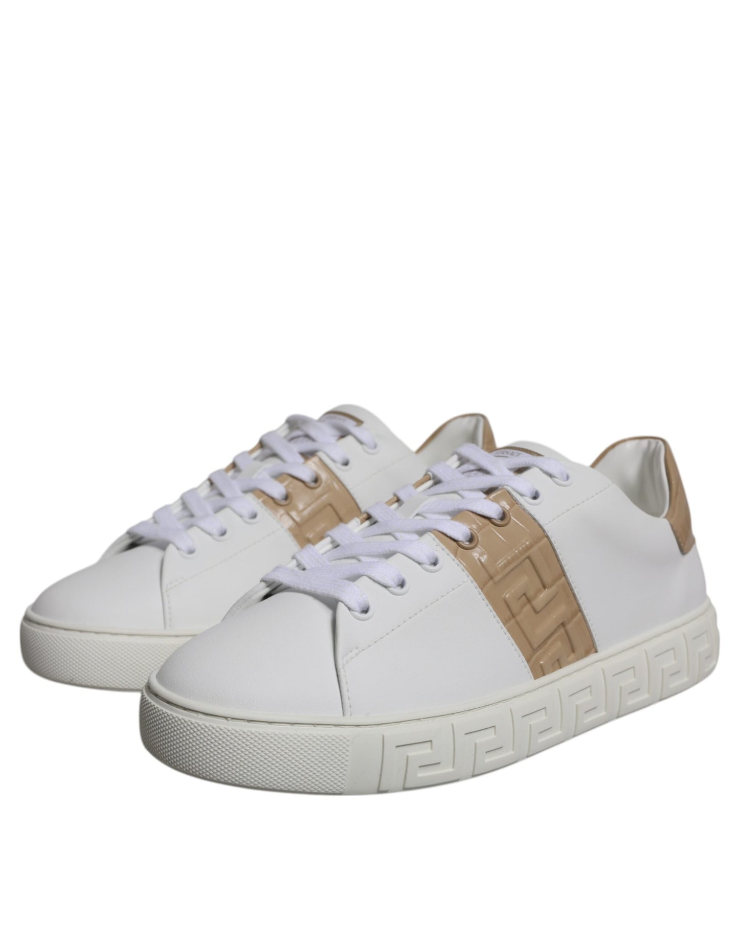 Versace White Brown Greca Print TPU Low Top Men Sneakers Shoes - Le schmidt