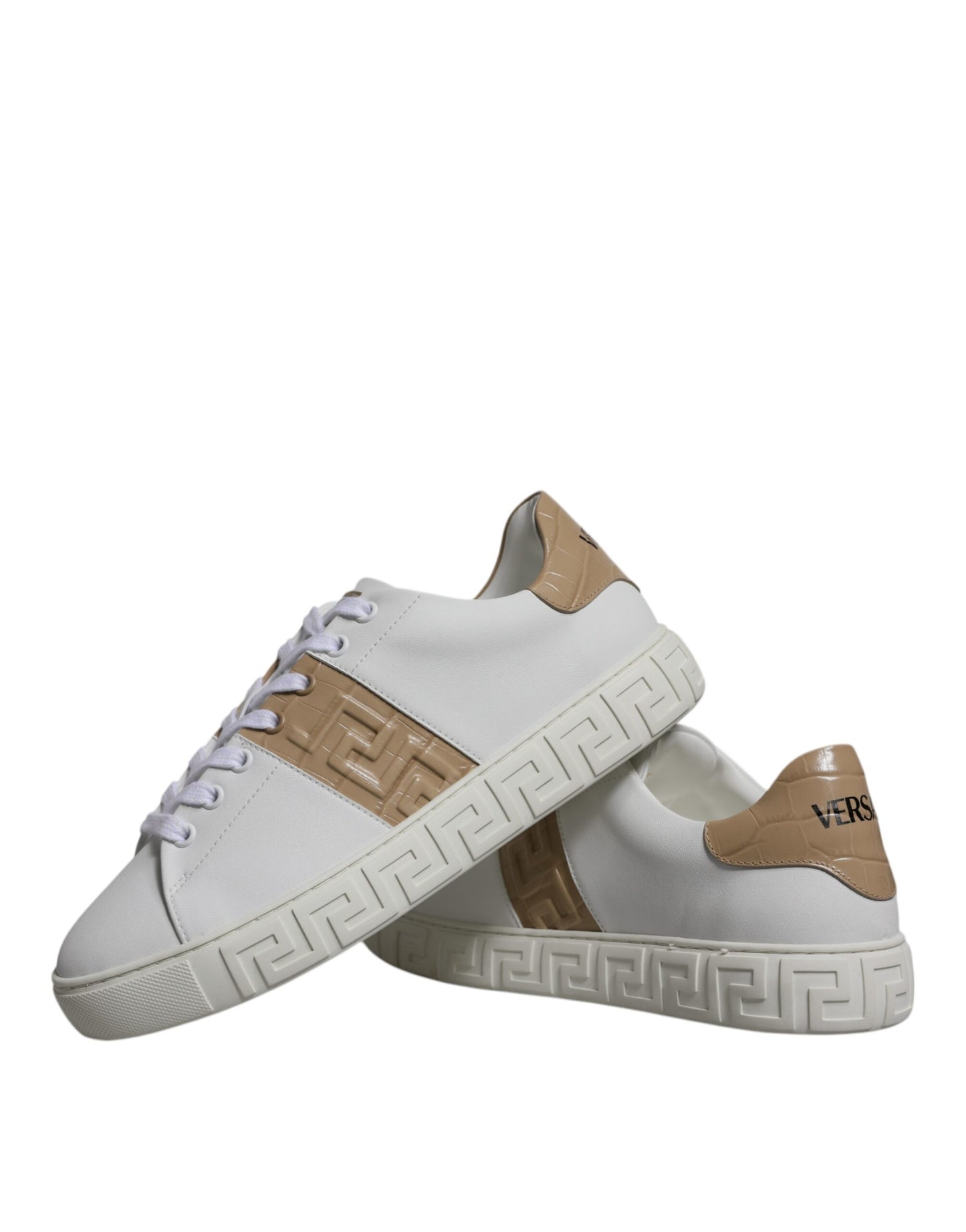 Versace White Brown Greca Print TPU Low Top Men Sneakers Shoes - Le schmidt