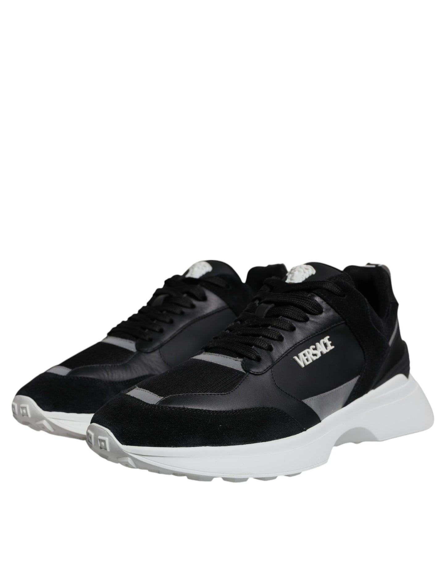 Versace Black Canvas Quad Fabric Medusa Low Top Sneaker Shoes - Le schmidt