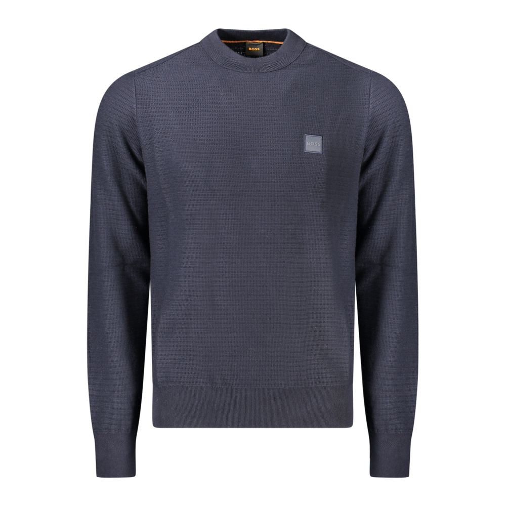 Hugo Boss Blå Bomuld Langærmet Herre Trøje Med Logo