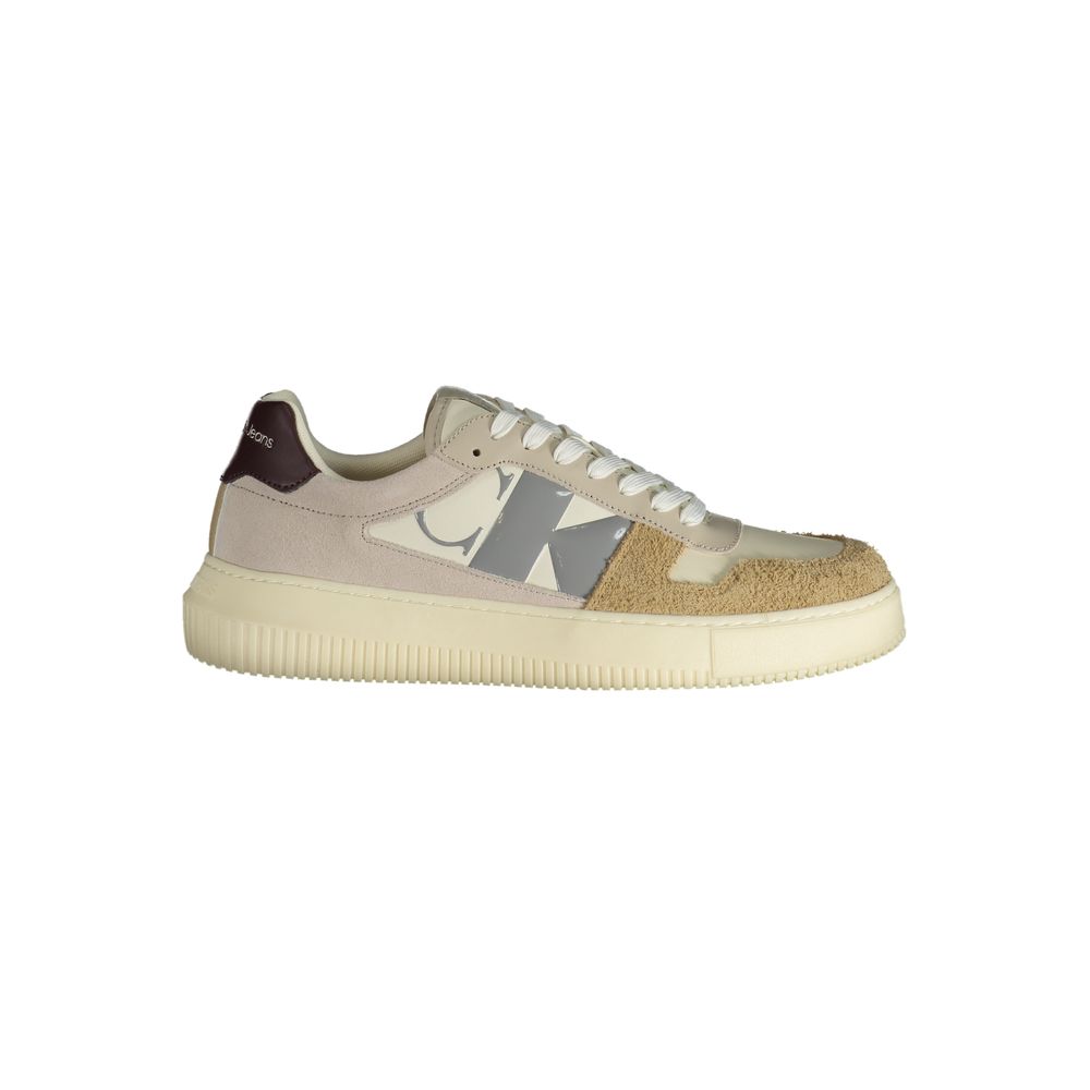 Calvin Klein Beige Polyester Sneakers Med Snørebånd Og Logo