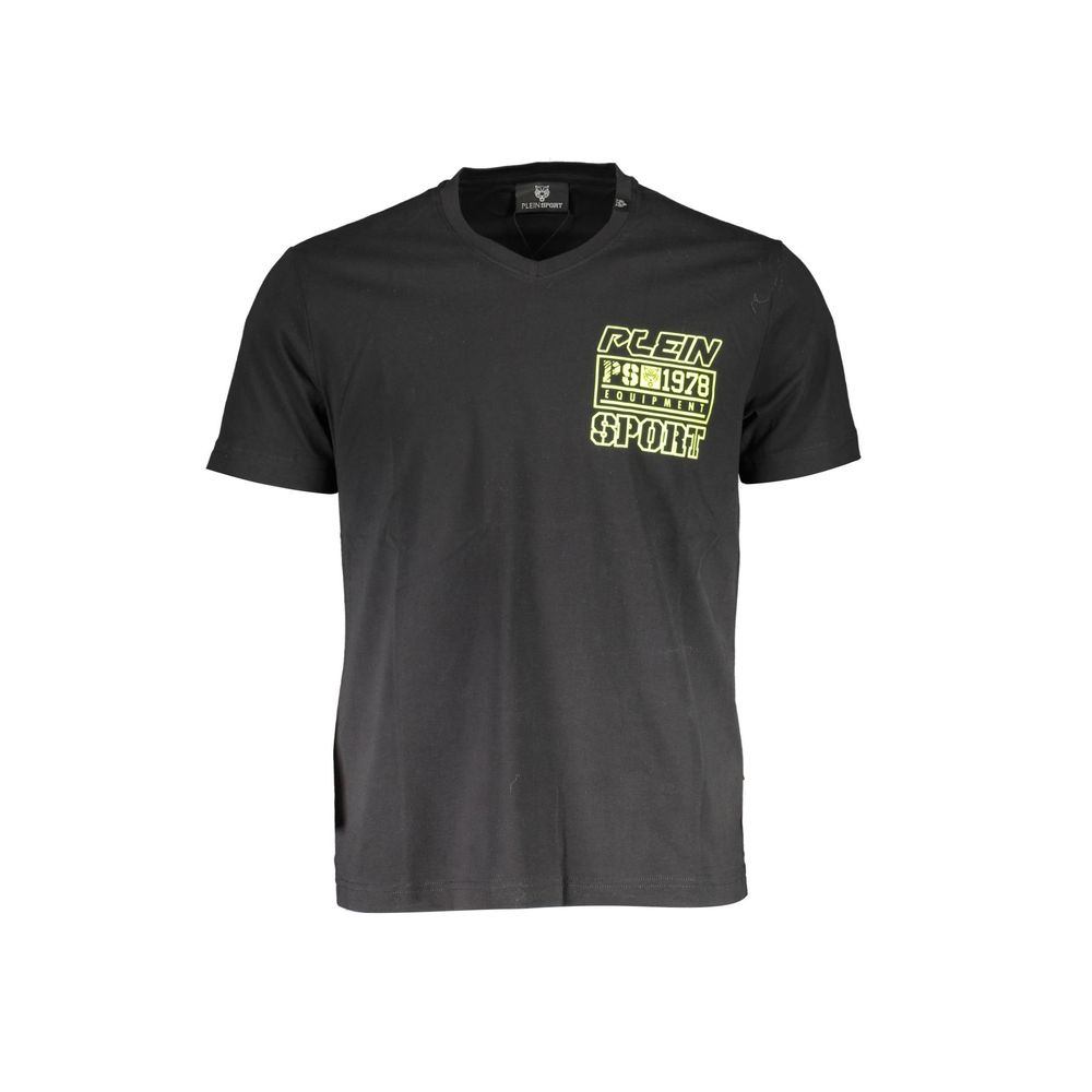 Plein Sport Sort Bomuld Mand T Shirt Med Tryk Fronten