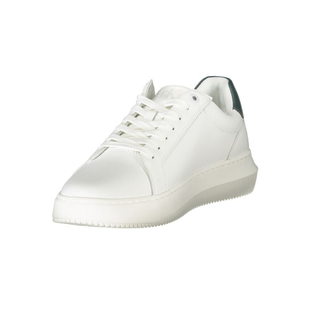 Calvin Klein Hvid Læder Herre Sneakers Med Grønne Detaljer