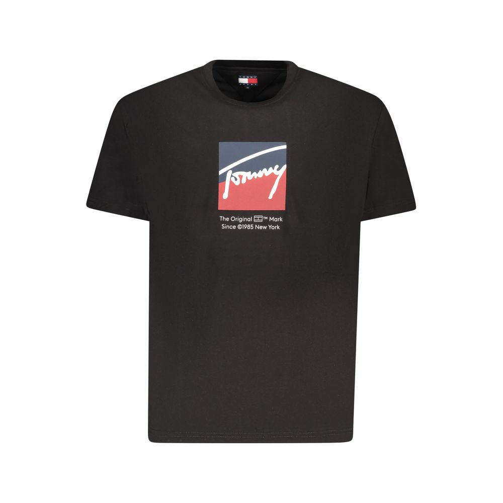 Tommy Hilfiger Sort Bomuld Herre T Shirt Med Hilfiger Logo