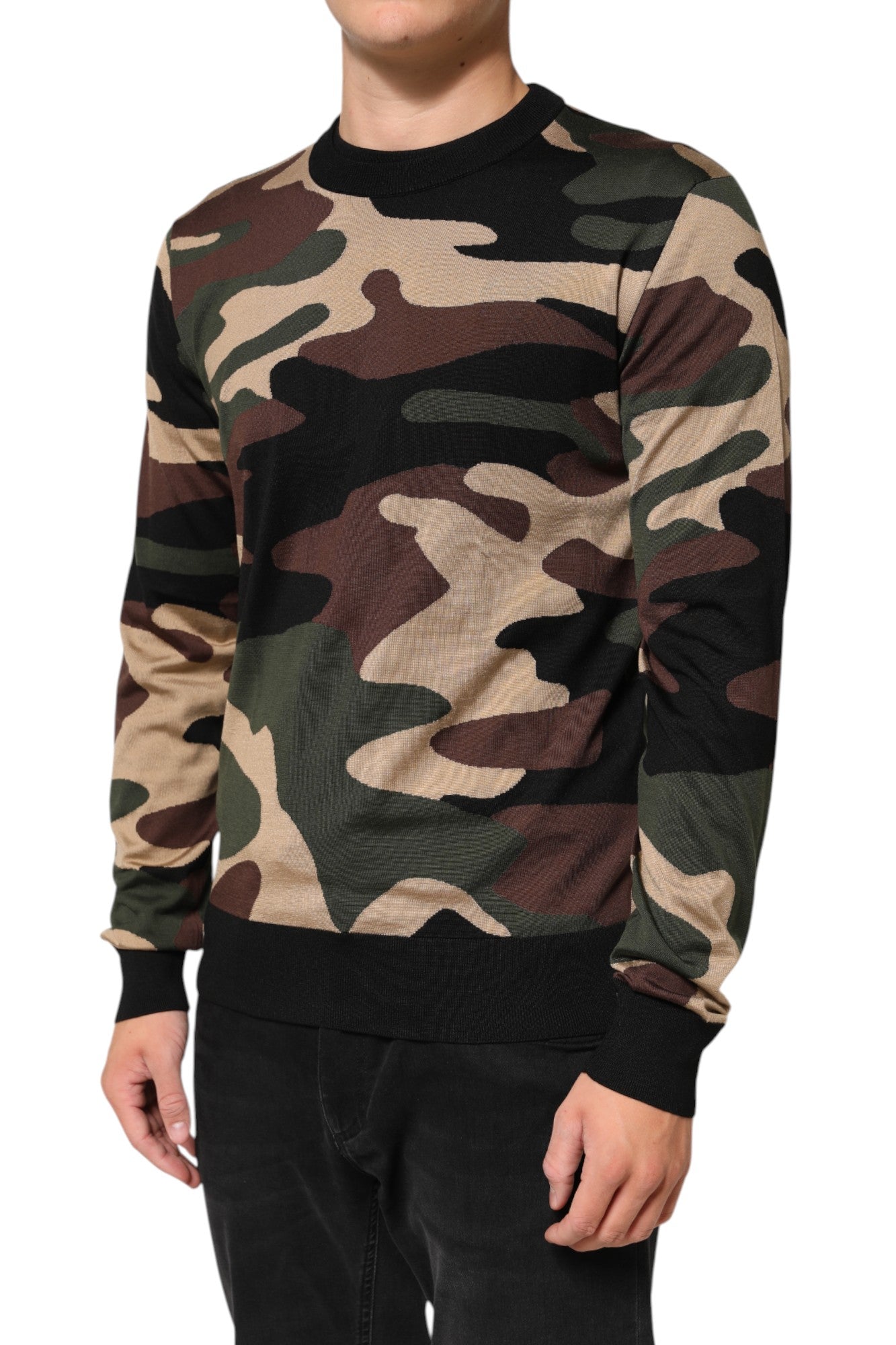 Dolce & Gabbana Multicolor Camouflage Crew Neck Men Pullover Sweater
