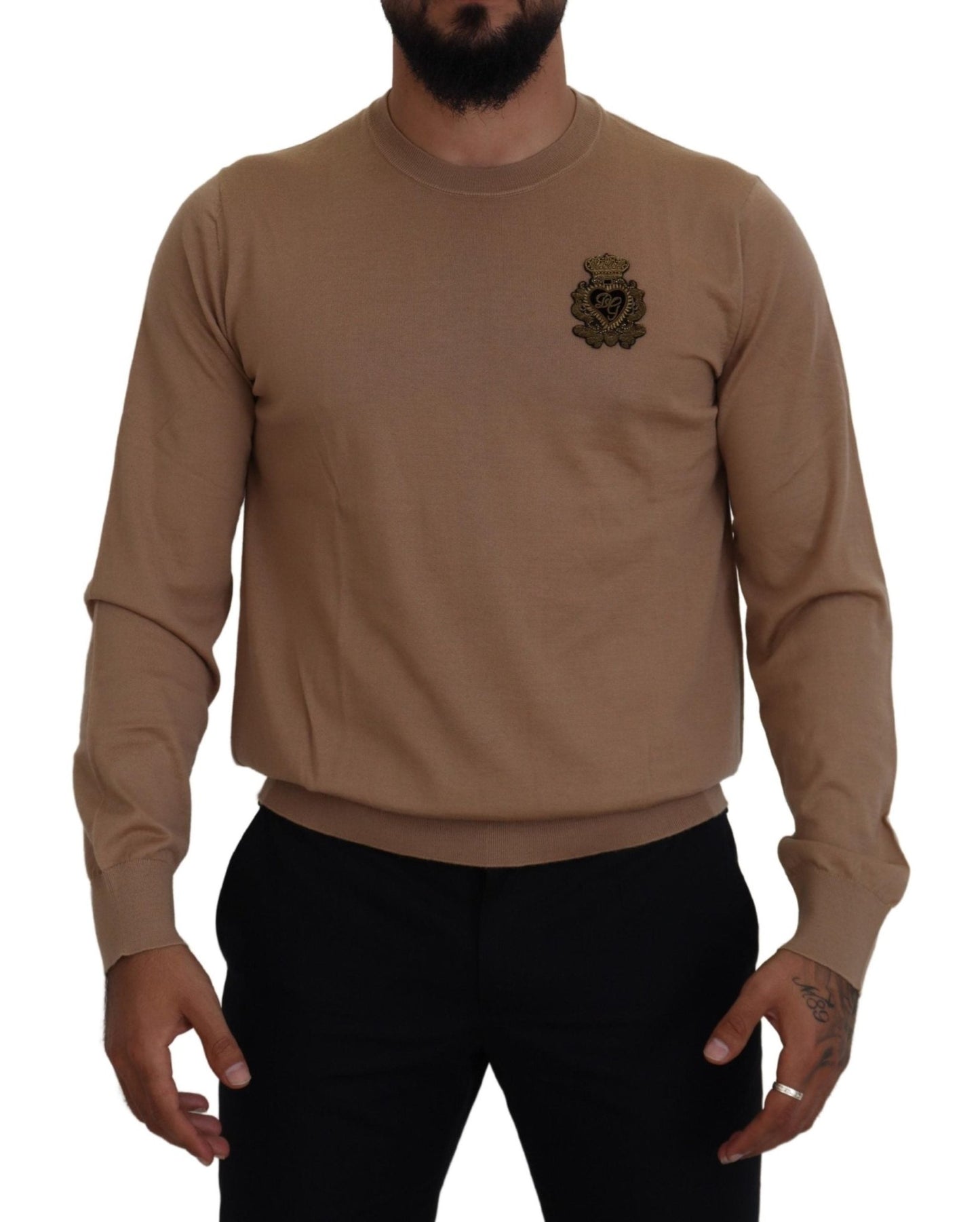 Dolce & Gabbana Beige Cashmere Crown Logo Pullover Sweater - Le schmidt