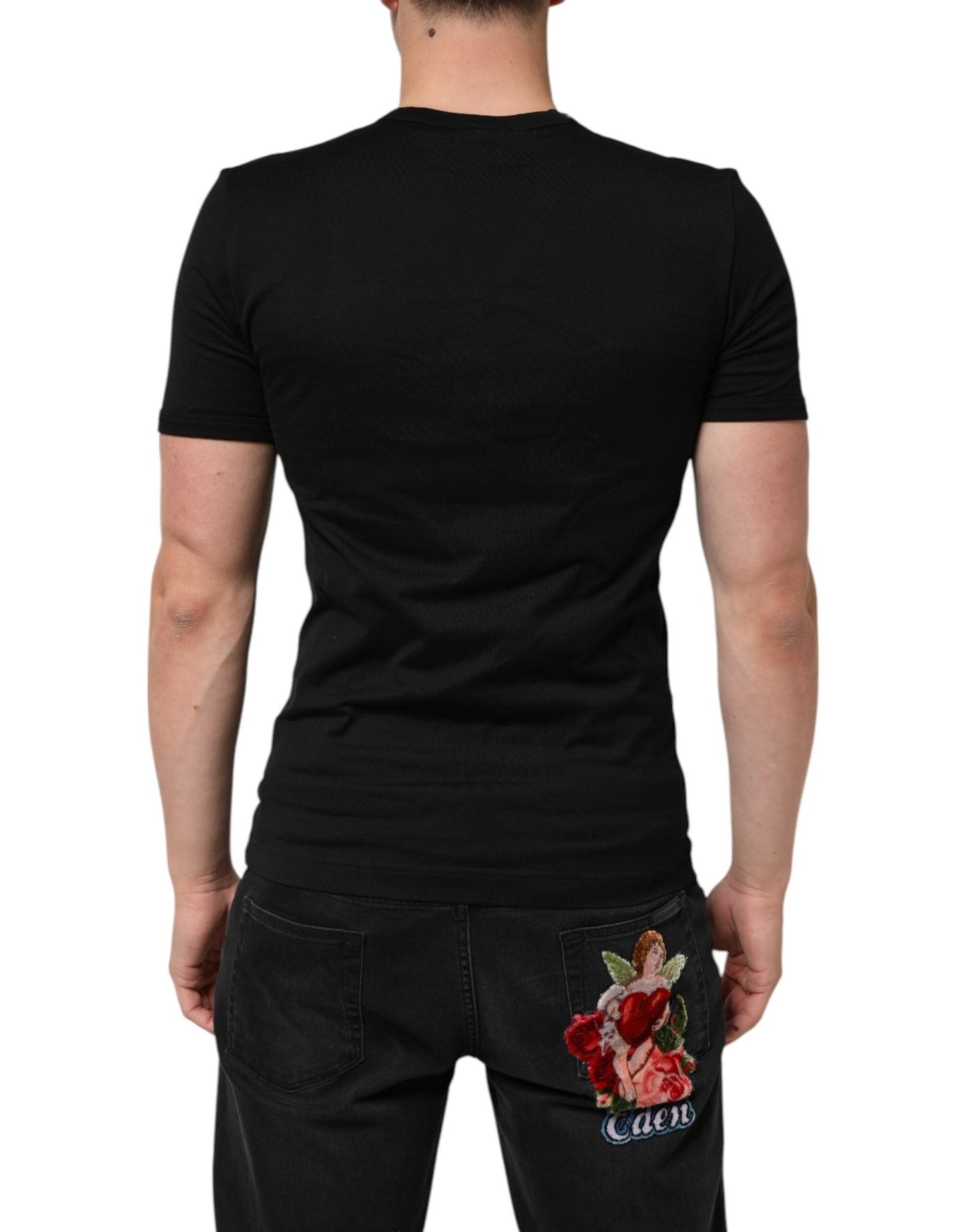 Dolce & Gabbana Black Cotton Plain V - Neck Men Shirt T-shirt - Le schmidt