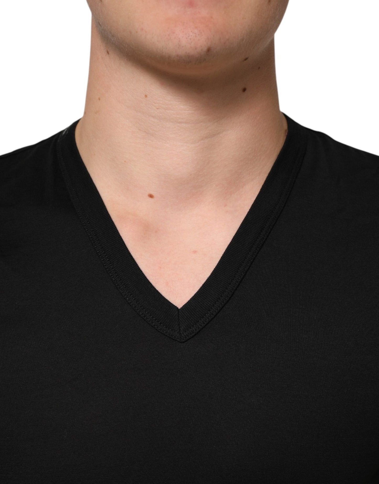 Dolce & Gabbana Black Cotton Plain V - Neck Men Shirt T-shirt - Le schmidt