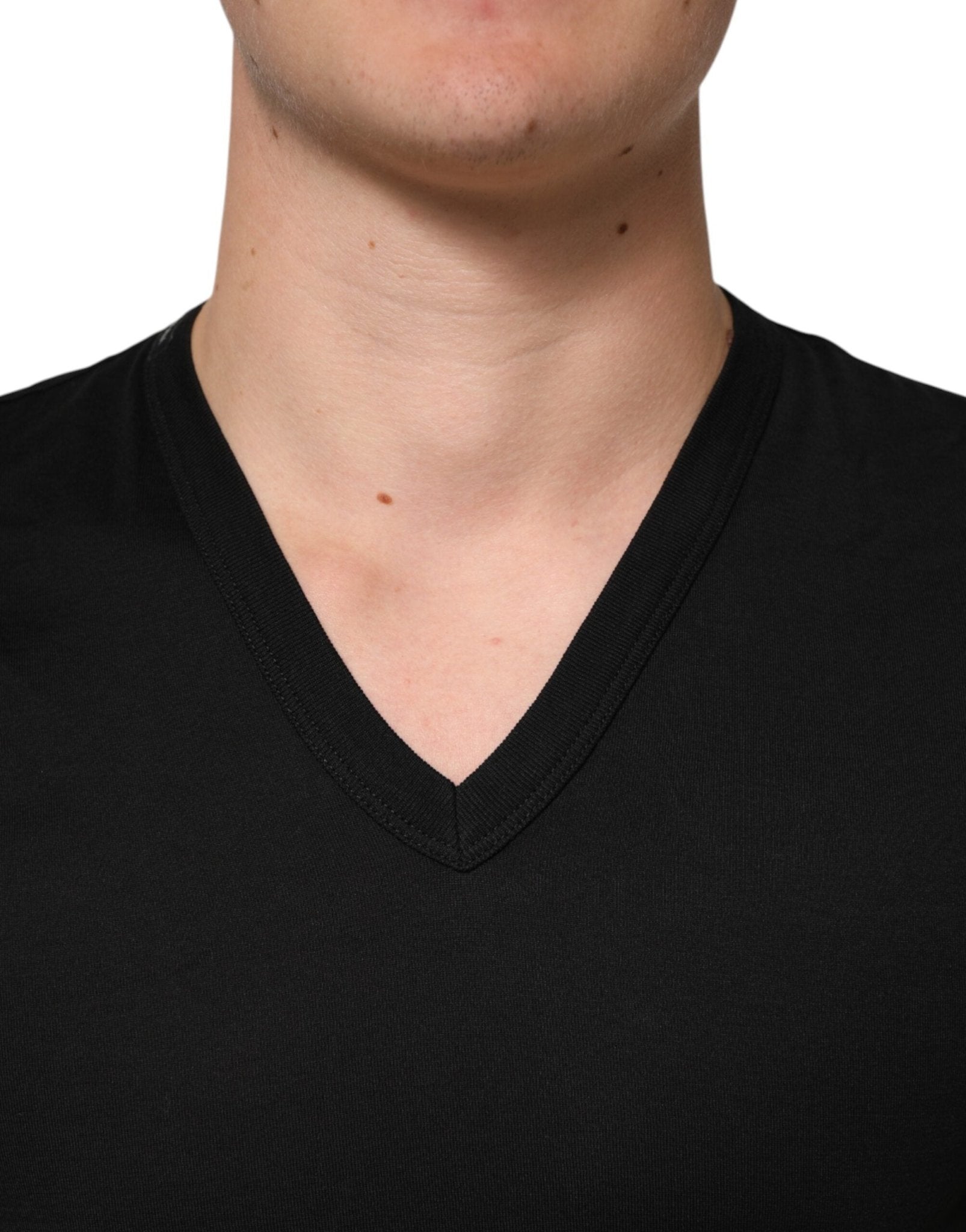 Dolce & Gabbana Black Cotton Plain V - Neck Men Shirt T-shirt - Le schmidt