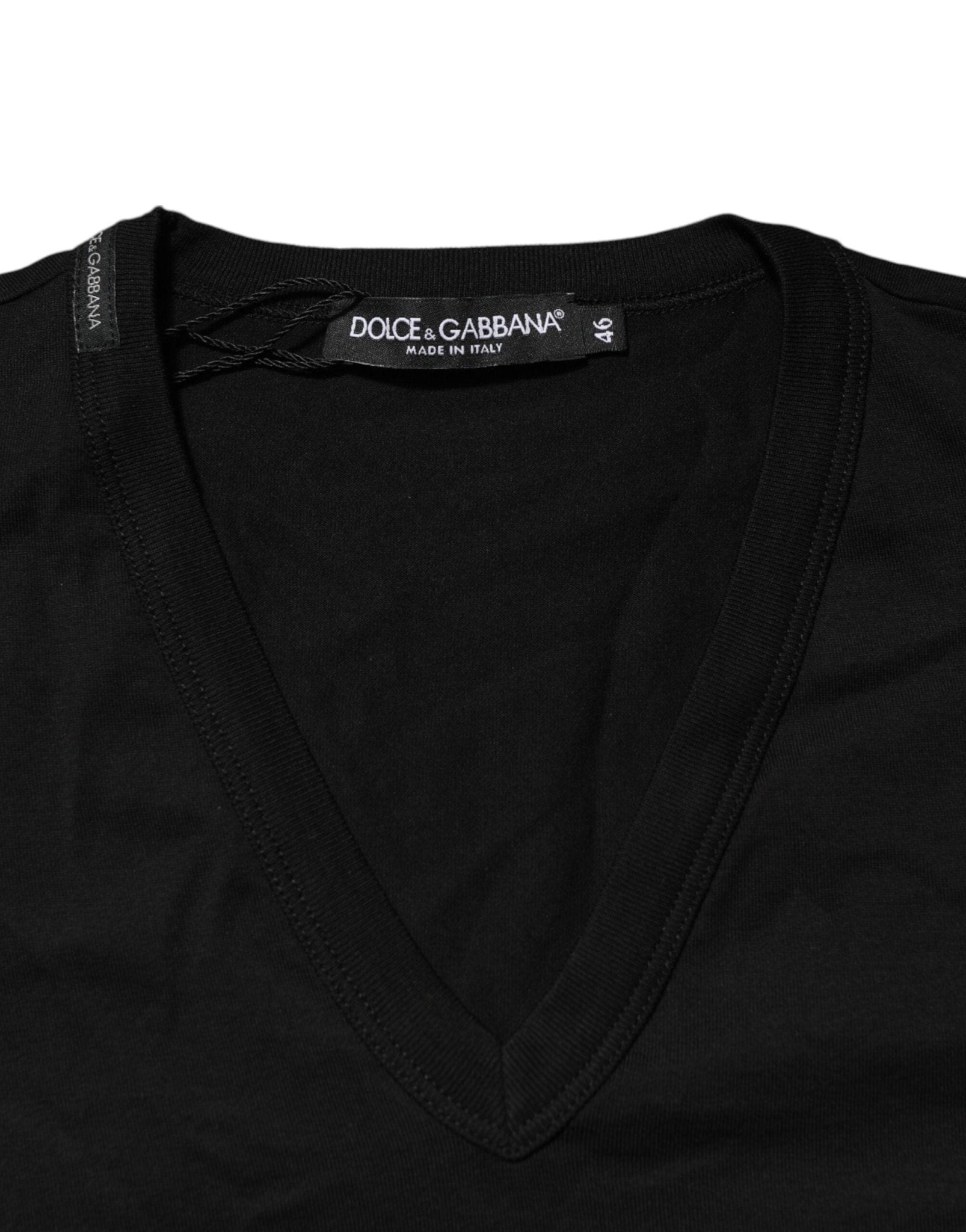 Dolce & Gabbana Black Cotton Plain V - Neck Men Shirt T-shirt - Le schmidt