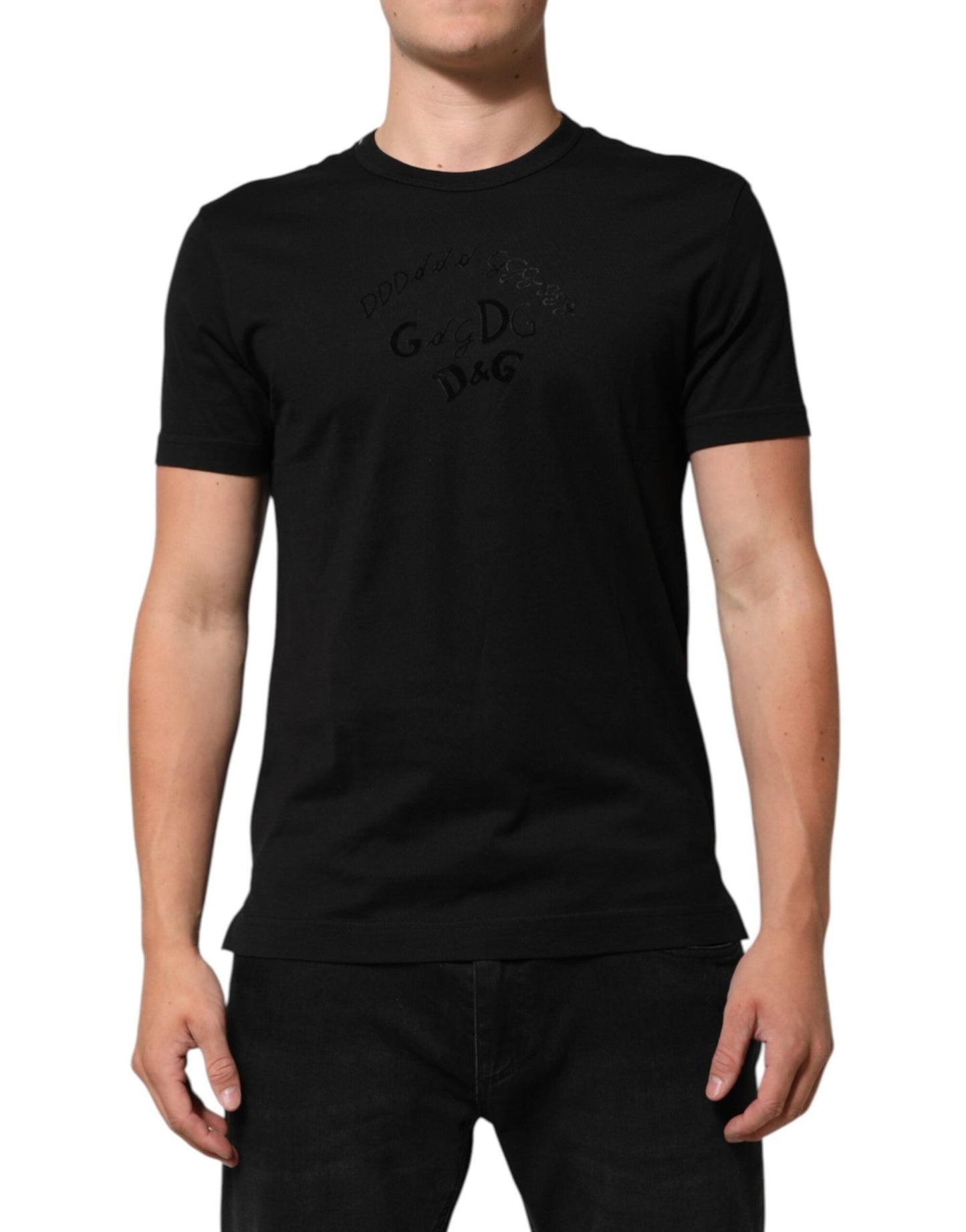 Dolce & Gabbana Black Cotton Velvet Logo Print Men T-shirt - Le schmidt