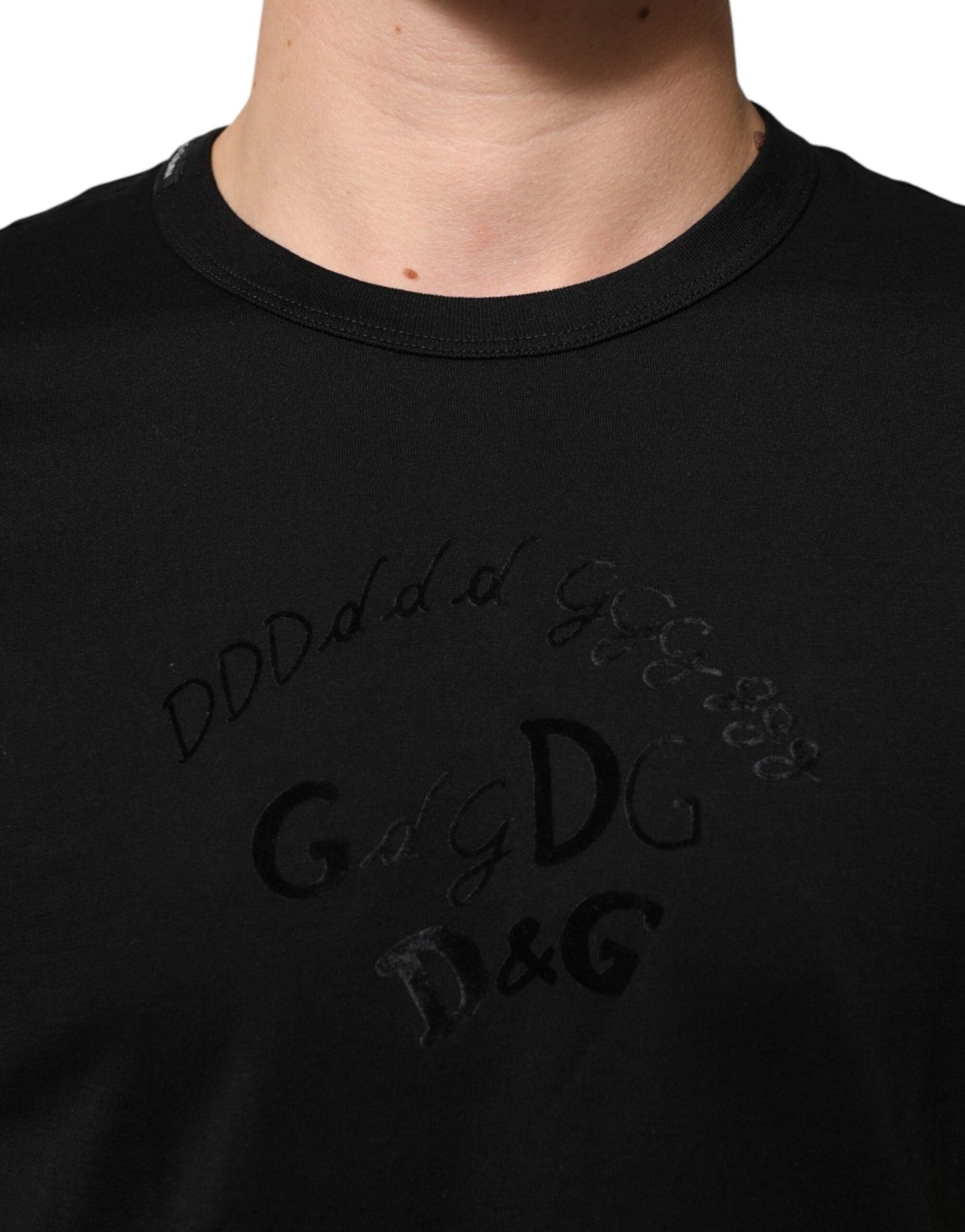 Dolce & Gabbana Black Cotton Velvet Logo Print Men T-shirt - Le schmidt