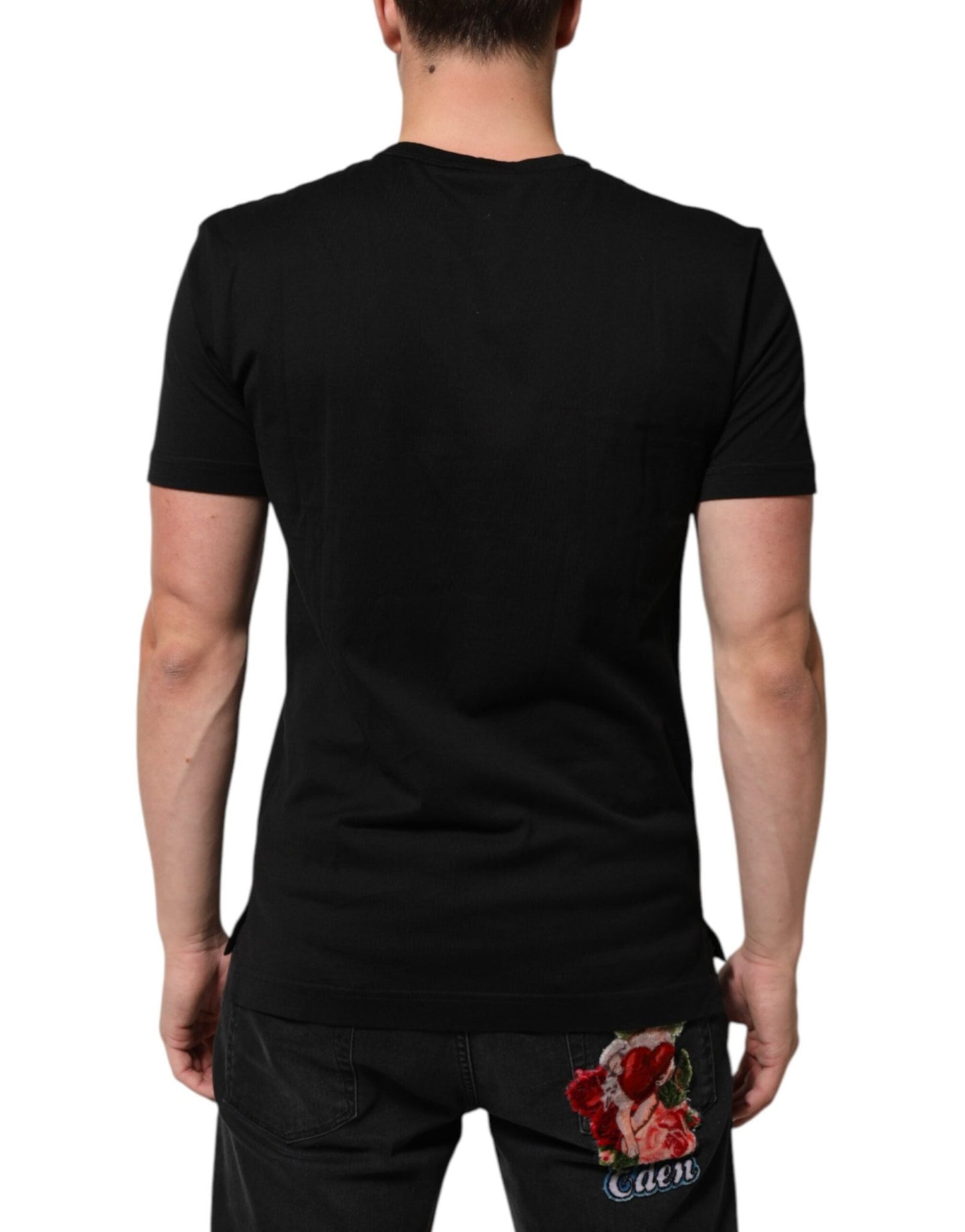 Dolce & Gabbana Black Cotton Velvet Logo Print Men T-shirt - Le schmidt