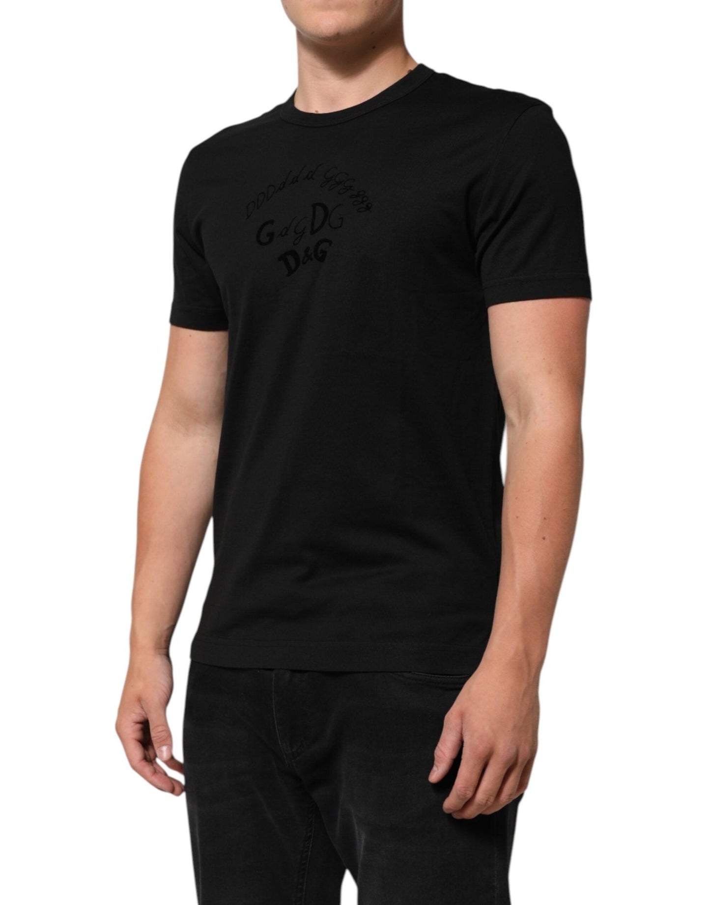 Dolce & Gabbana Black Cotton Velvet Logo Print Men T-shirt - Le schmidt