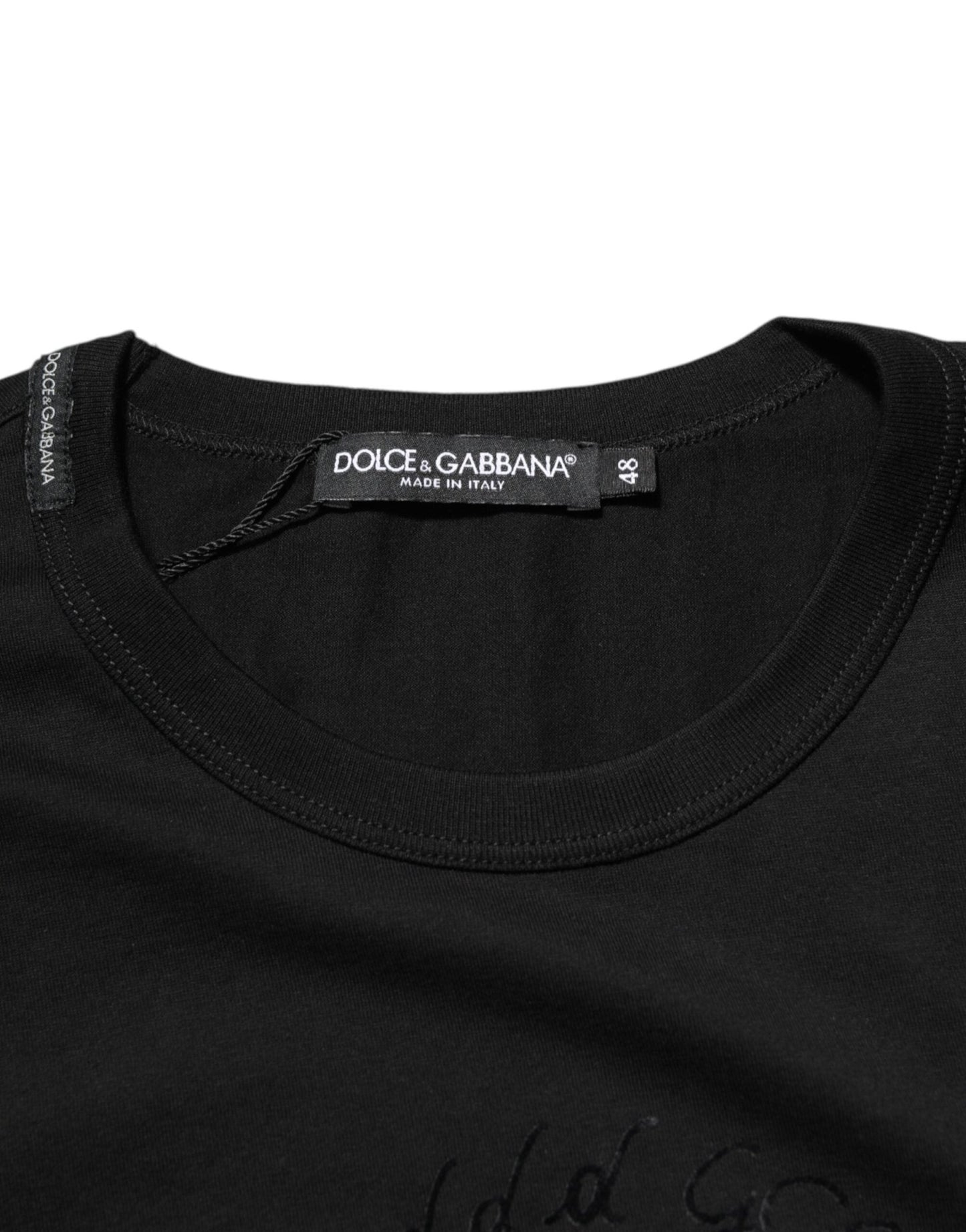 Dolce & Gabbana Black Cotton Velvet Logo Print Men T-shirt - Le schmidt