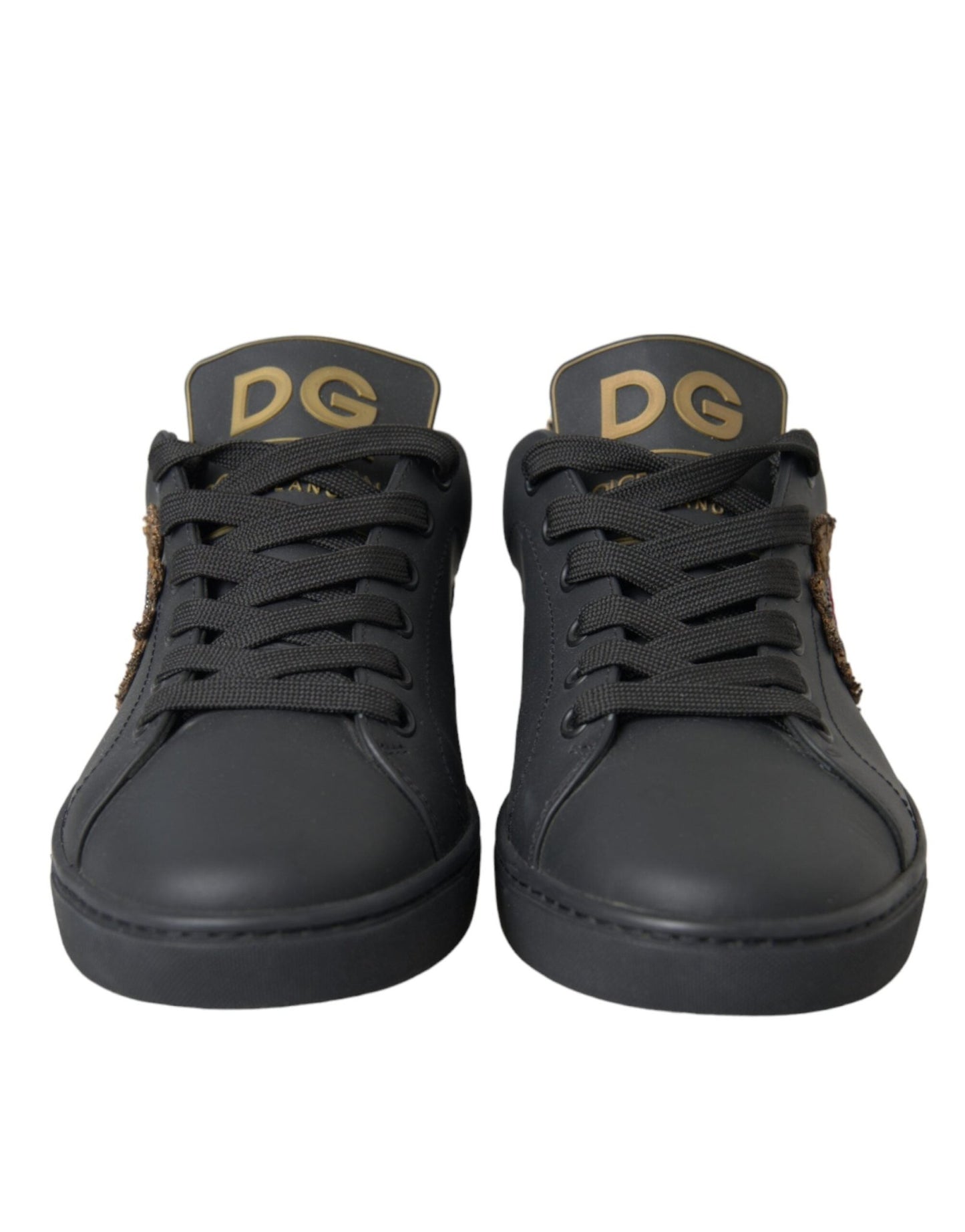 Dolce & Gabbana Black Leather Heart Embellished Sneakers Shoes - Le schmidt