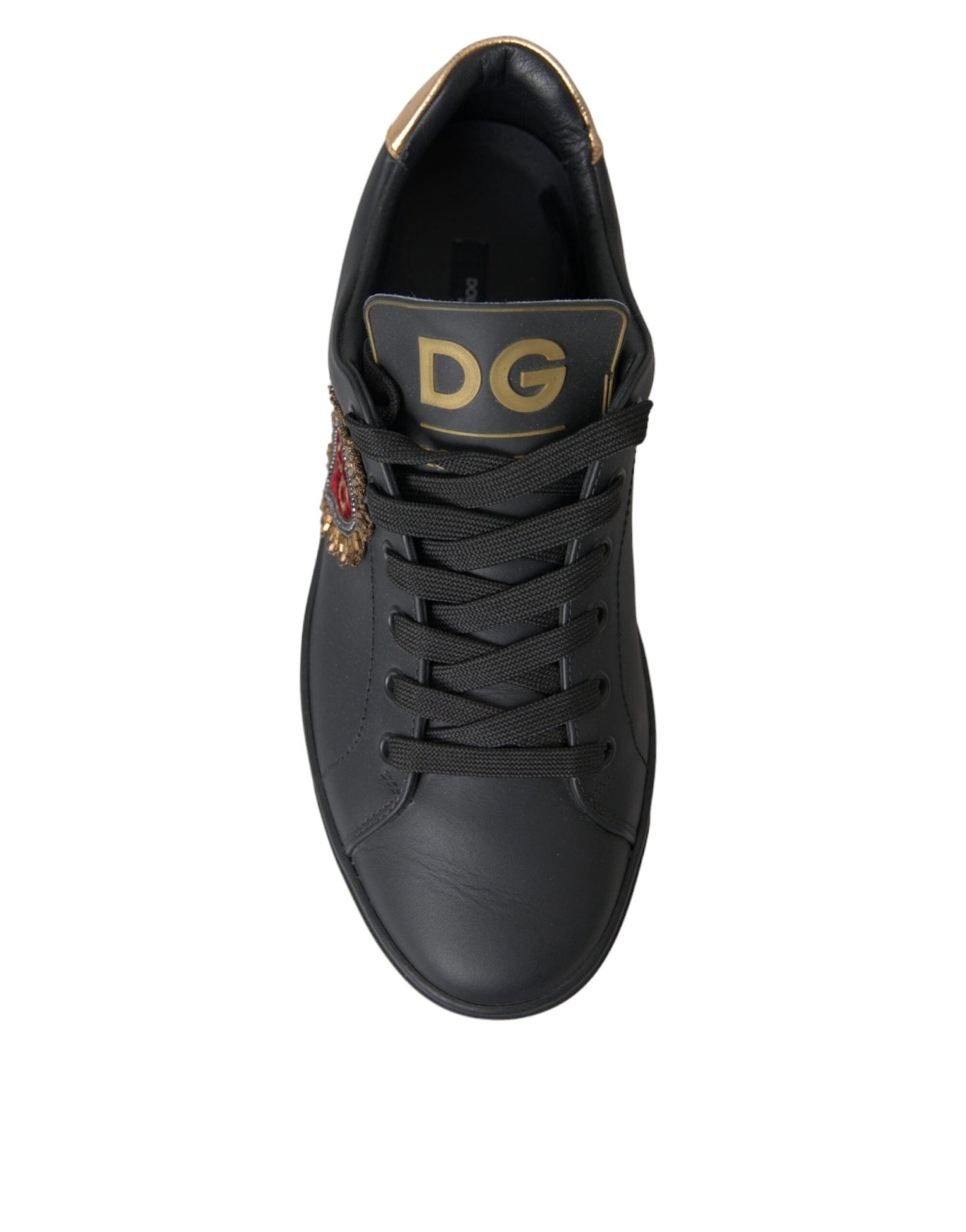 Dolce & Gabbana Black Leather Heart Embellished Sneakers Shoes - Le schmidt