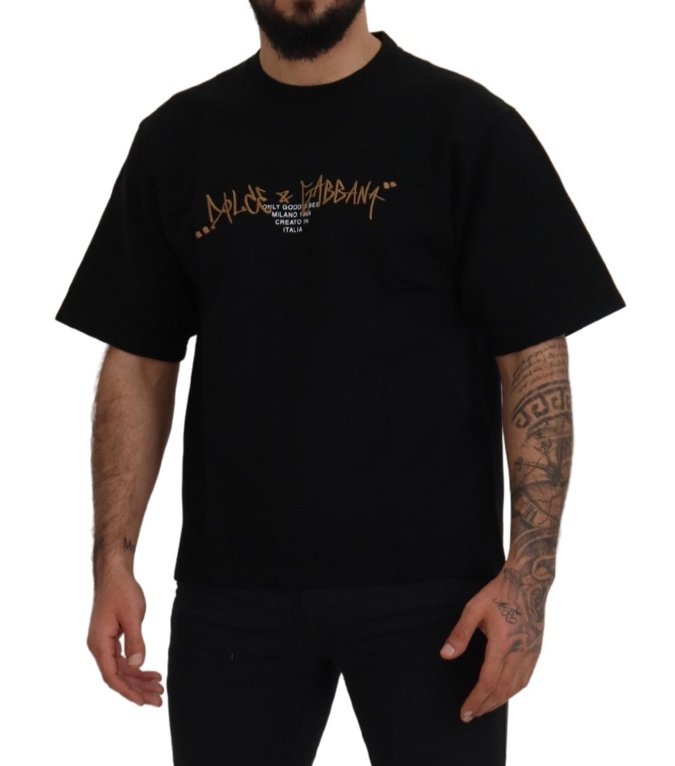 Dolce & Gabbana Black Logo Cotton Crewneck T-shirt - Le schmidt