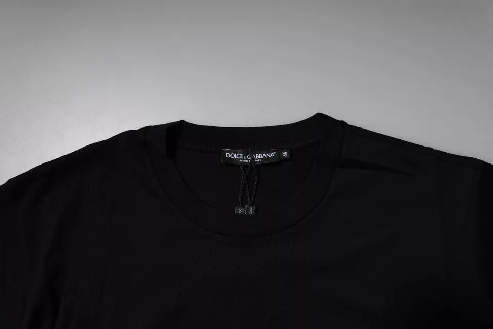 Dolce & Gabbana Black Logo Patch Cotton Crew Neck T-shirt - Le schmidt