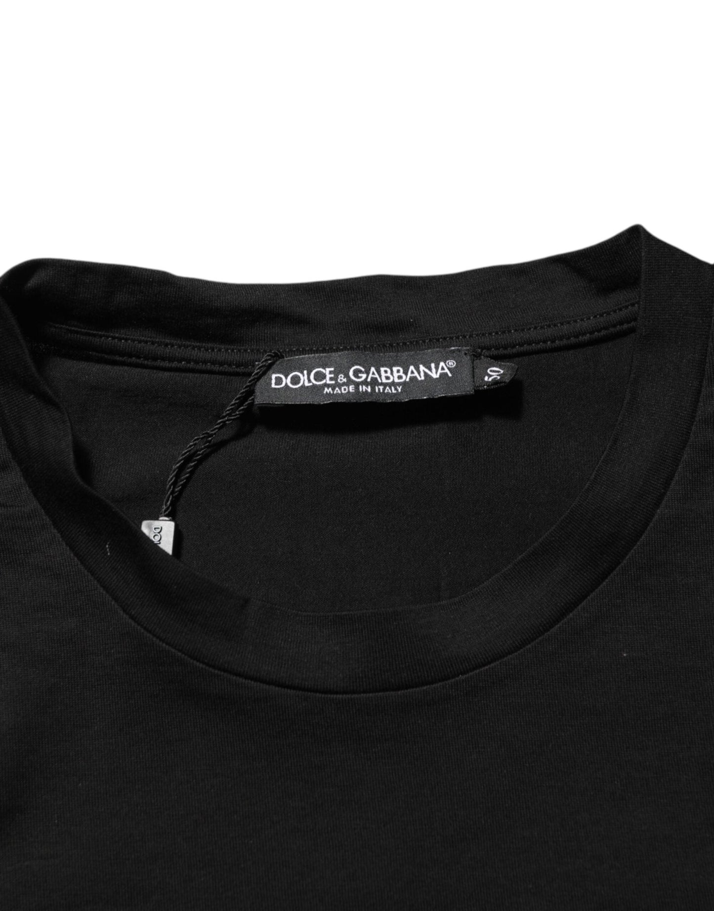 Dolce & Gabbana Black Logo Patch Cotton Men Crew Neck T-shirt - Le schmidt