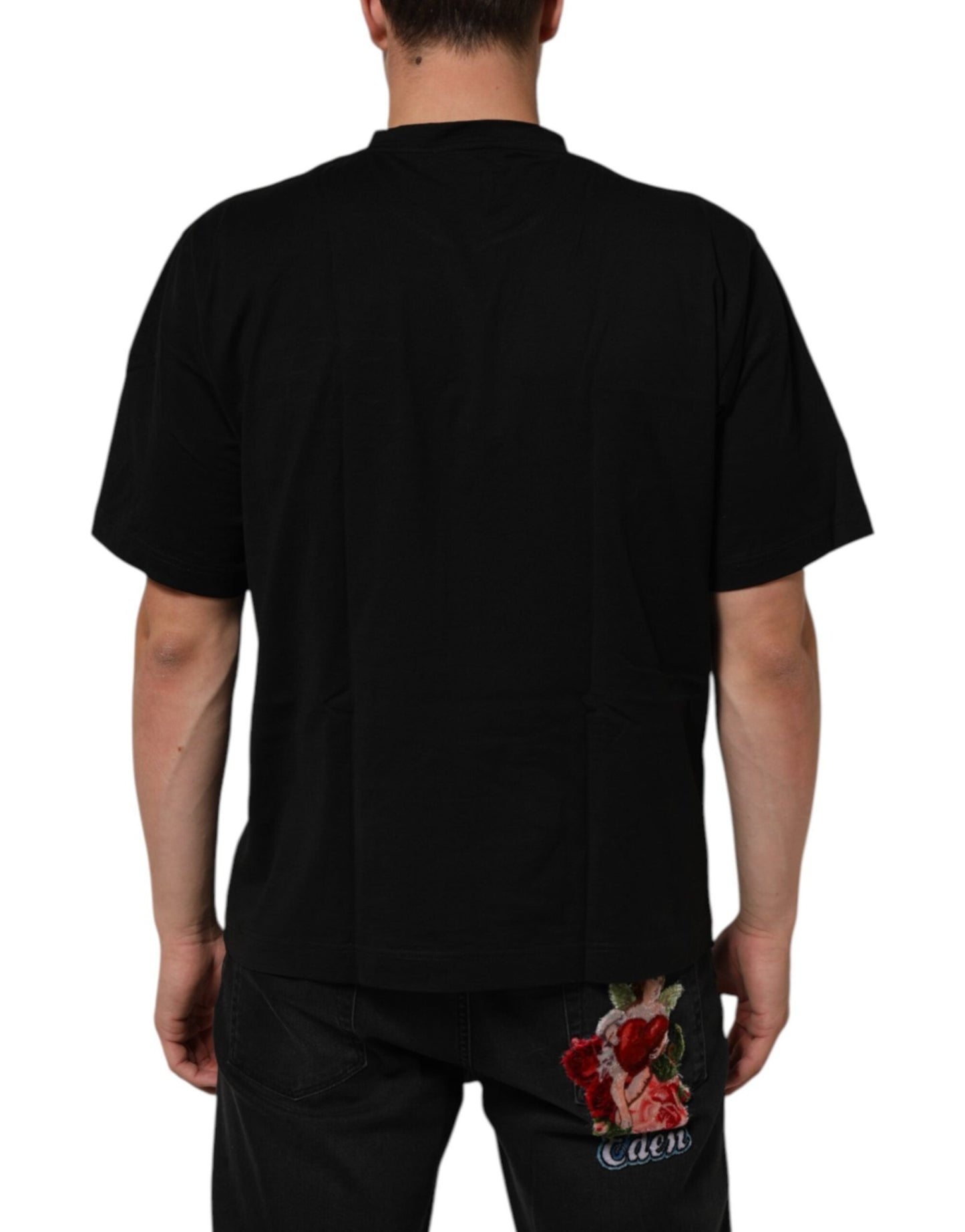 Dolce & Gabbana Black Logo Patch Cotton Men Crew Neck T-shirt - Le schmidt