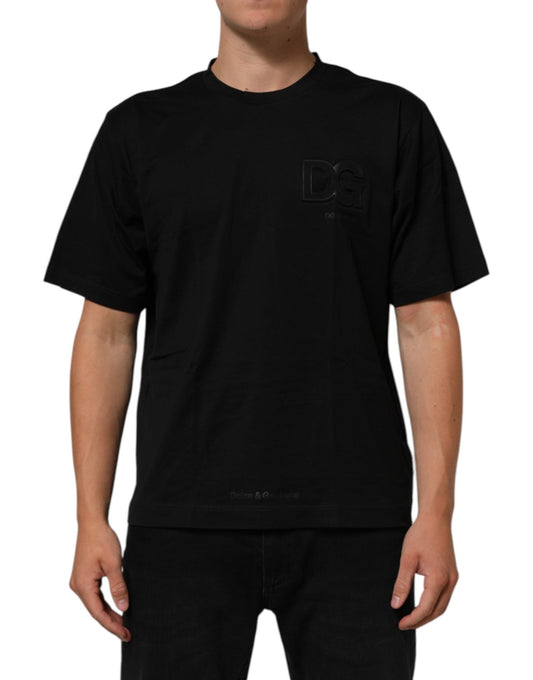 Dolce & Gabbana Black Logo Patch Cotton Men Crew Neck T-shirt - Le schmidt