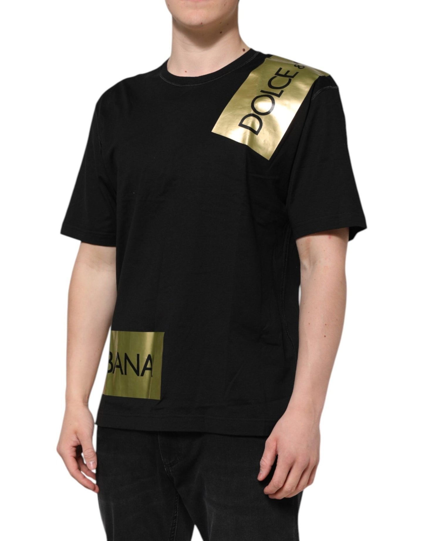 Dolce & Gabbana Black Logo Tape Cotton Men Crew Neck T-shirt - Le schmidt