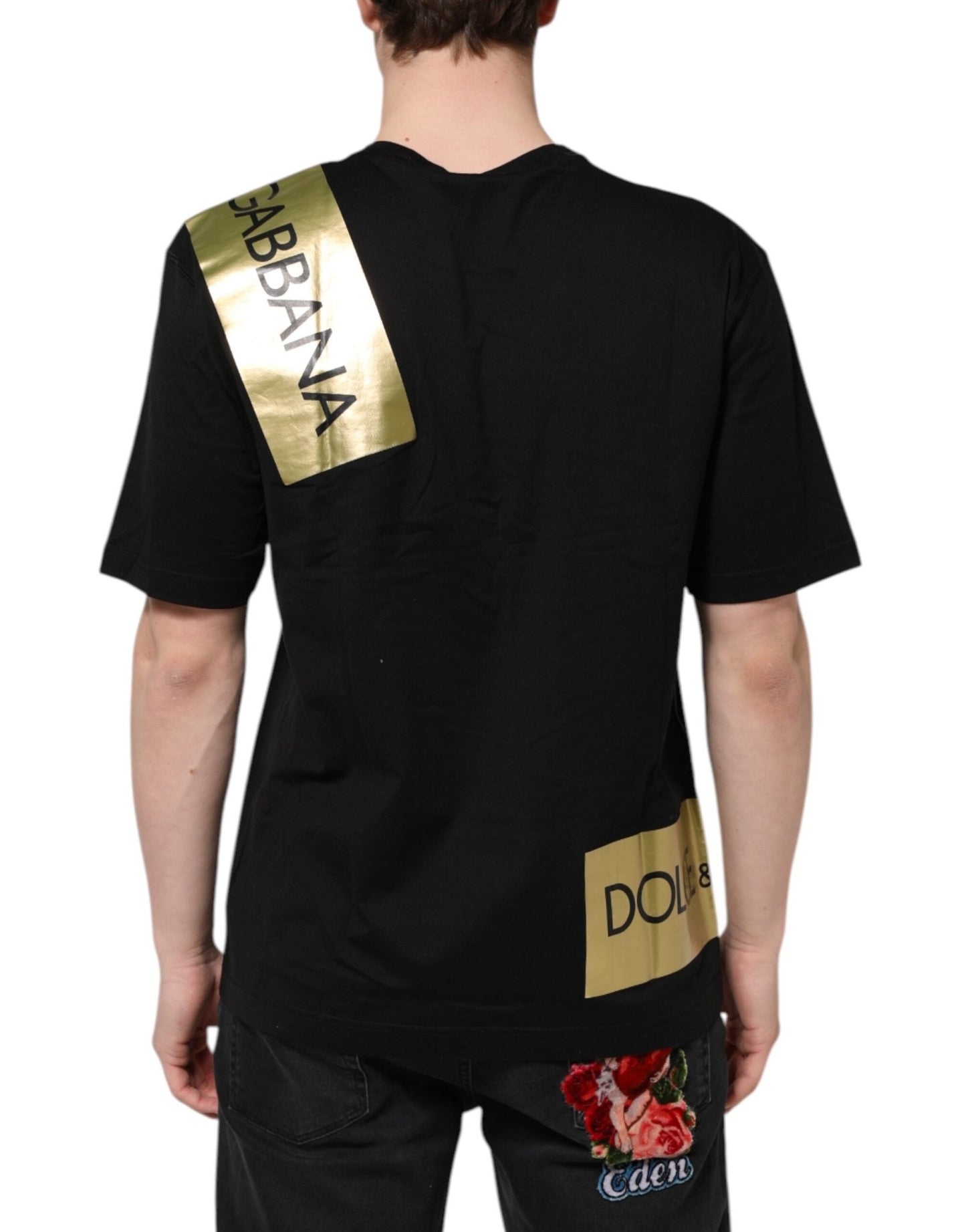 Dolce & Gabbana Black Logo Tape Cotton Men Crew Neck T-shirt - Le schmidt
