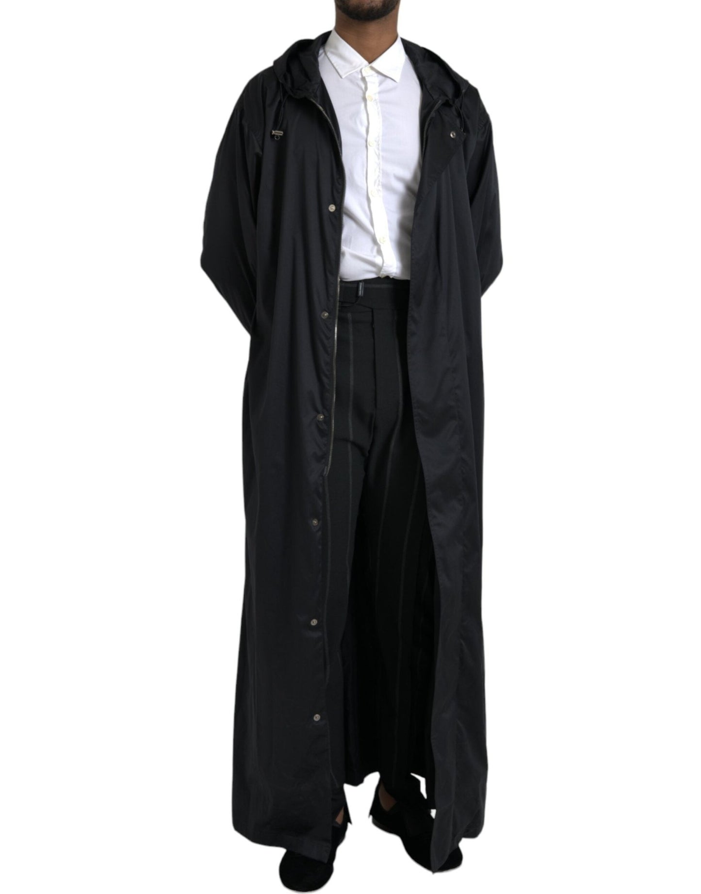Dolce & Gabbana Black Polyester Hooded Long Windbreaker Jacket - Le schmidt