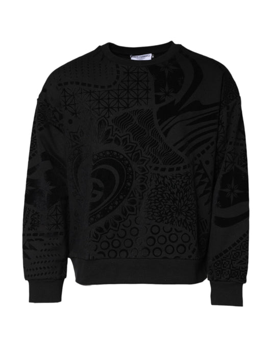 Dolce & Gabbana Black Printed Crew Neck Sweatshirt Sweater - Le schmidt