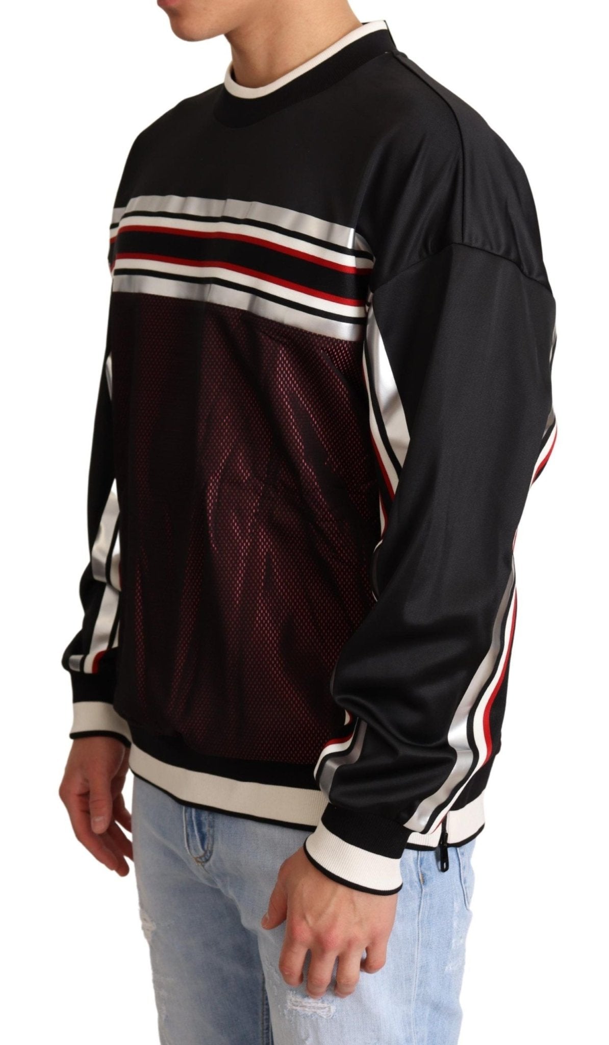 Dolce & Gabbana Black Red Mesh Sport Pullover Crewneck Sweater - Le schmidt