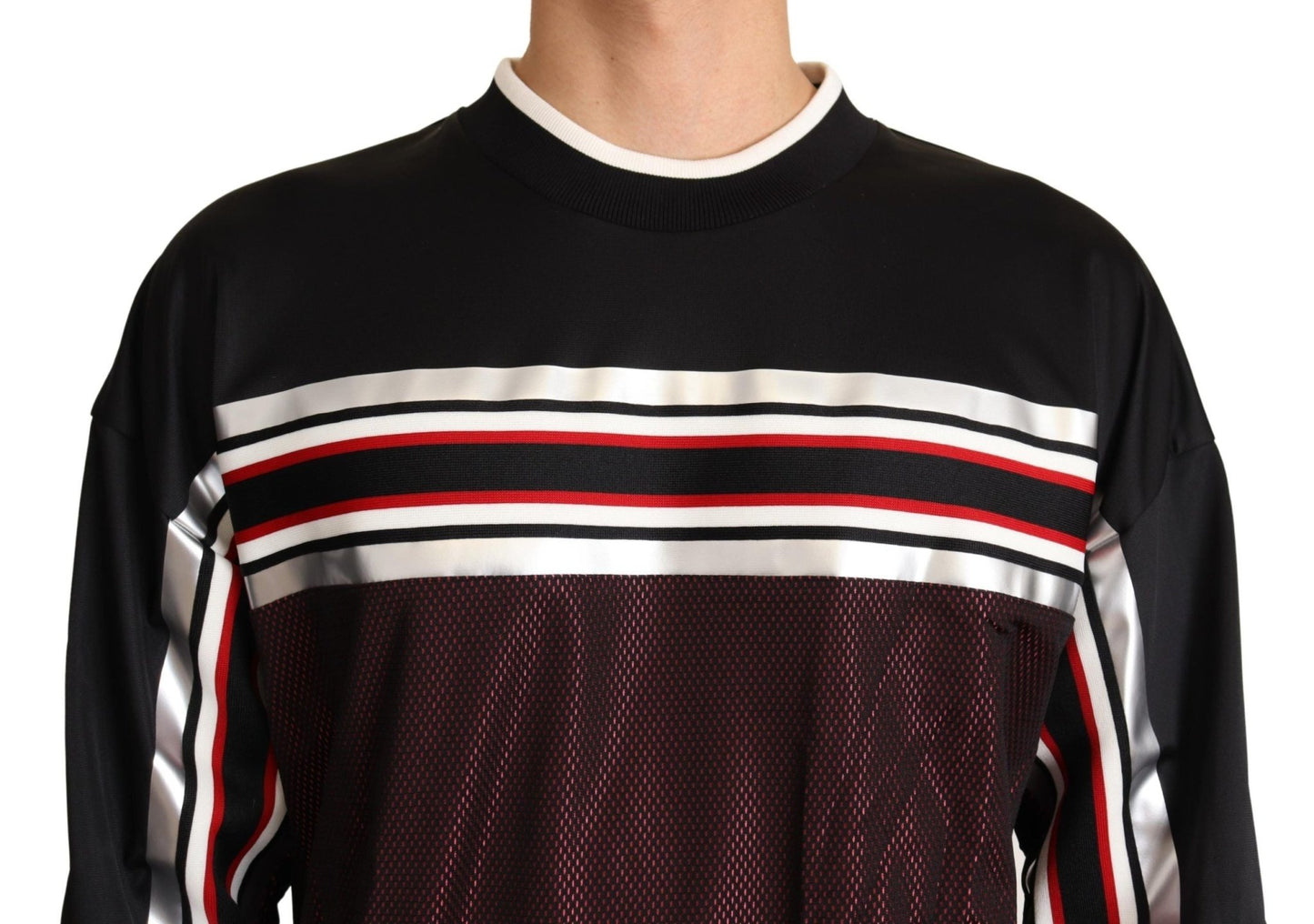 Dolce & Gabbana Black Red Mesh Sport Pullover Crewneck Sweater - Le schmidt
