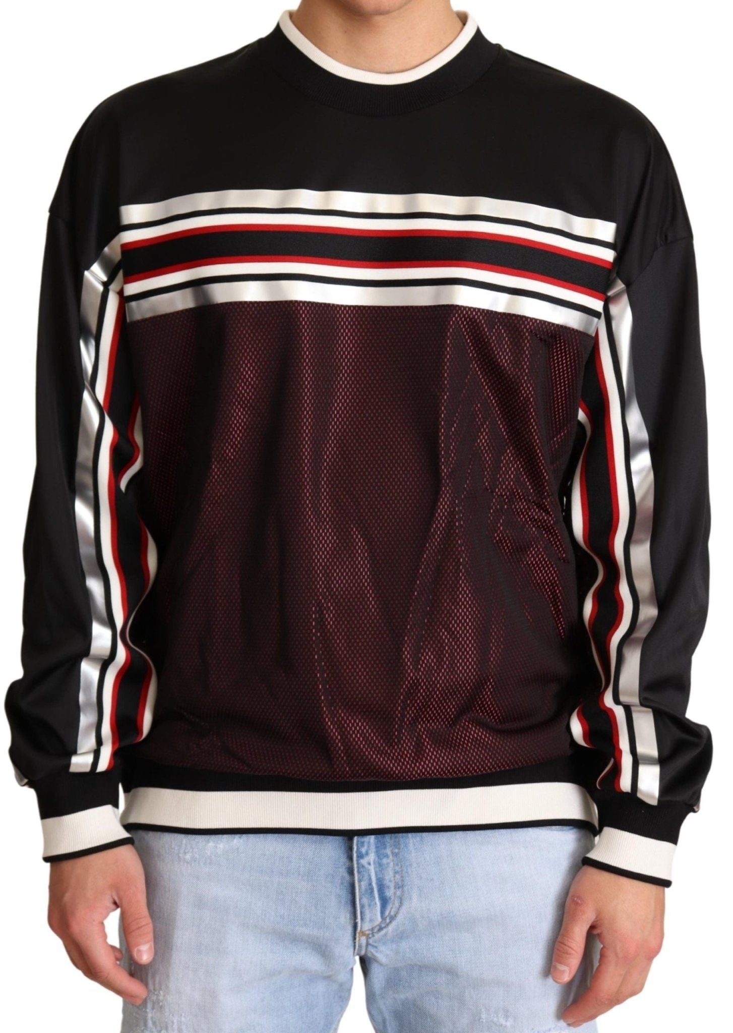 Dolce & Gabbana Black Red Mesh Sport Pullover Crewneck Sweater - Le schmidt
