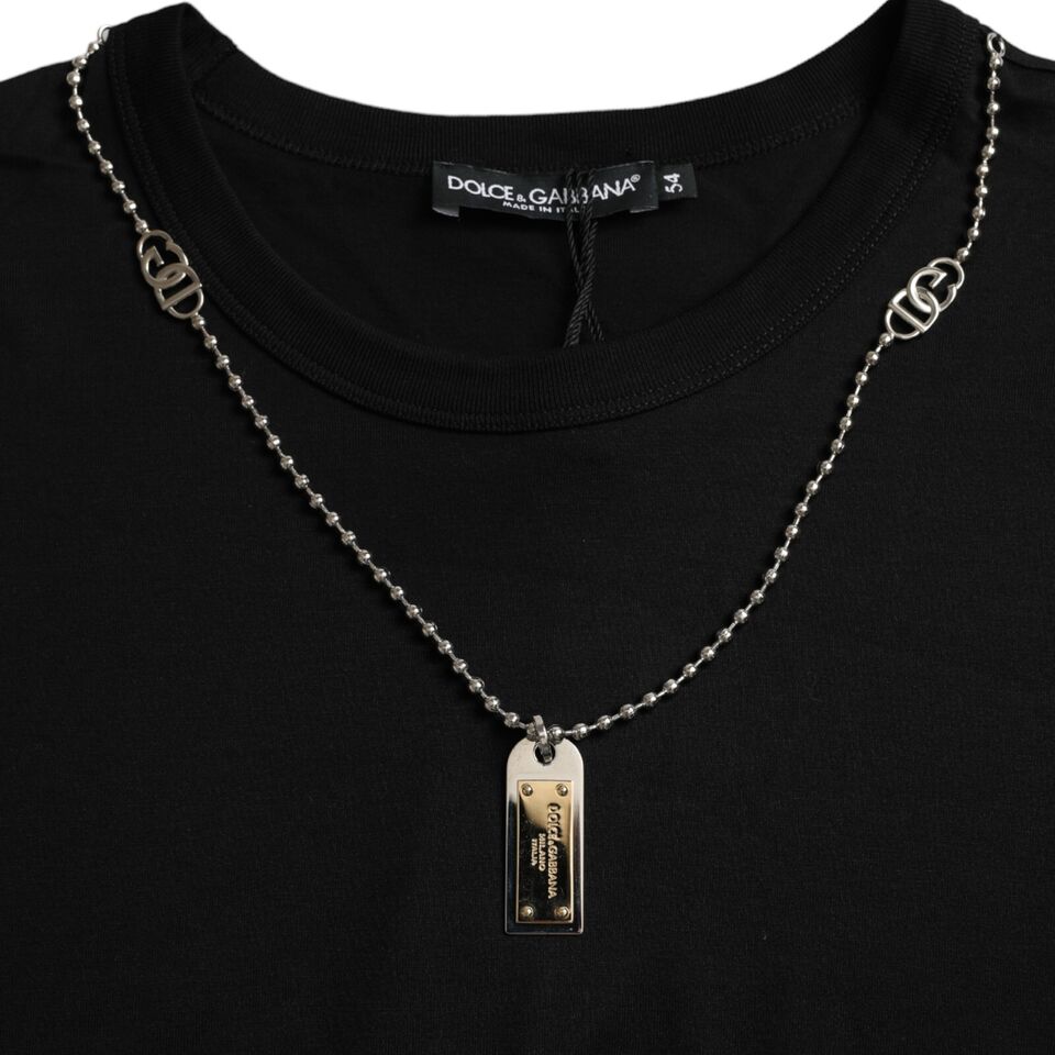 Dolce & Gabbana Black Silver Chain Short Sleeve T-shirt - Le schmidt