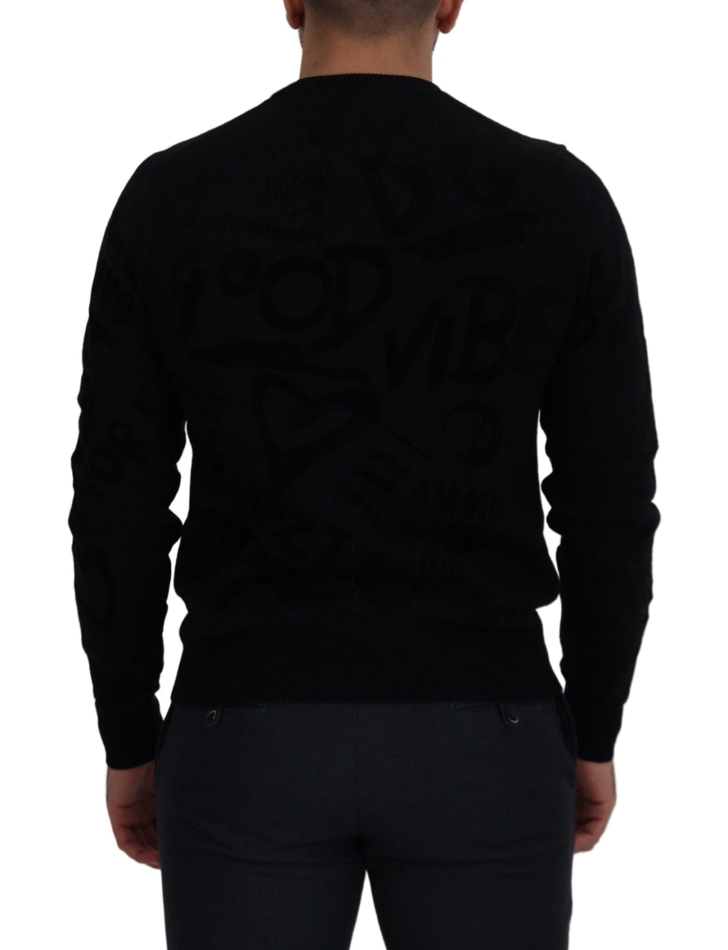 Dolce & Gabbana Black Wool Logo Pattern Crewneck Pullover Sweater - Le schmidt