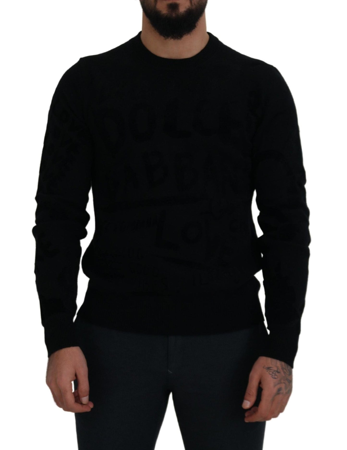 Dolce & Gabbana Black Wool Logo Pattern Crewneck Pullover Sweater - Le schmidt