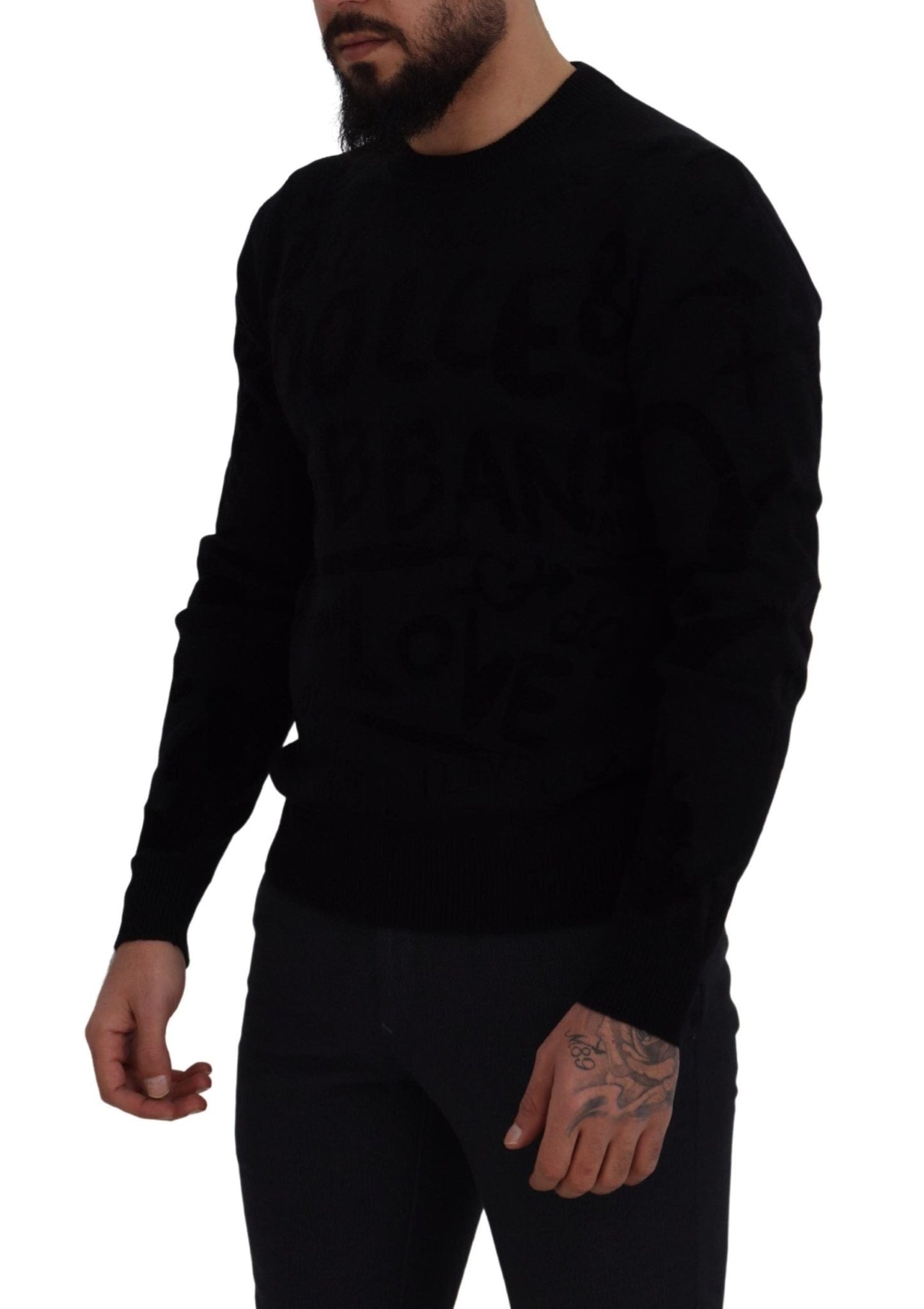 Dolce & Gabbana Black Wool Logo Pattern Crewneck Pullover Sweater - Le schmidt
