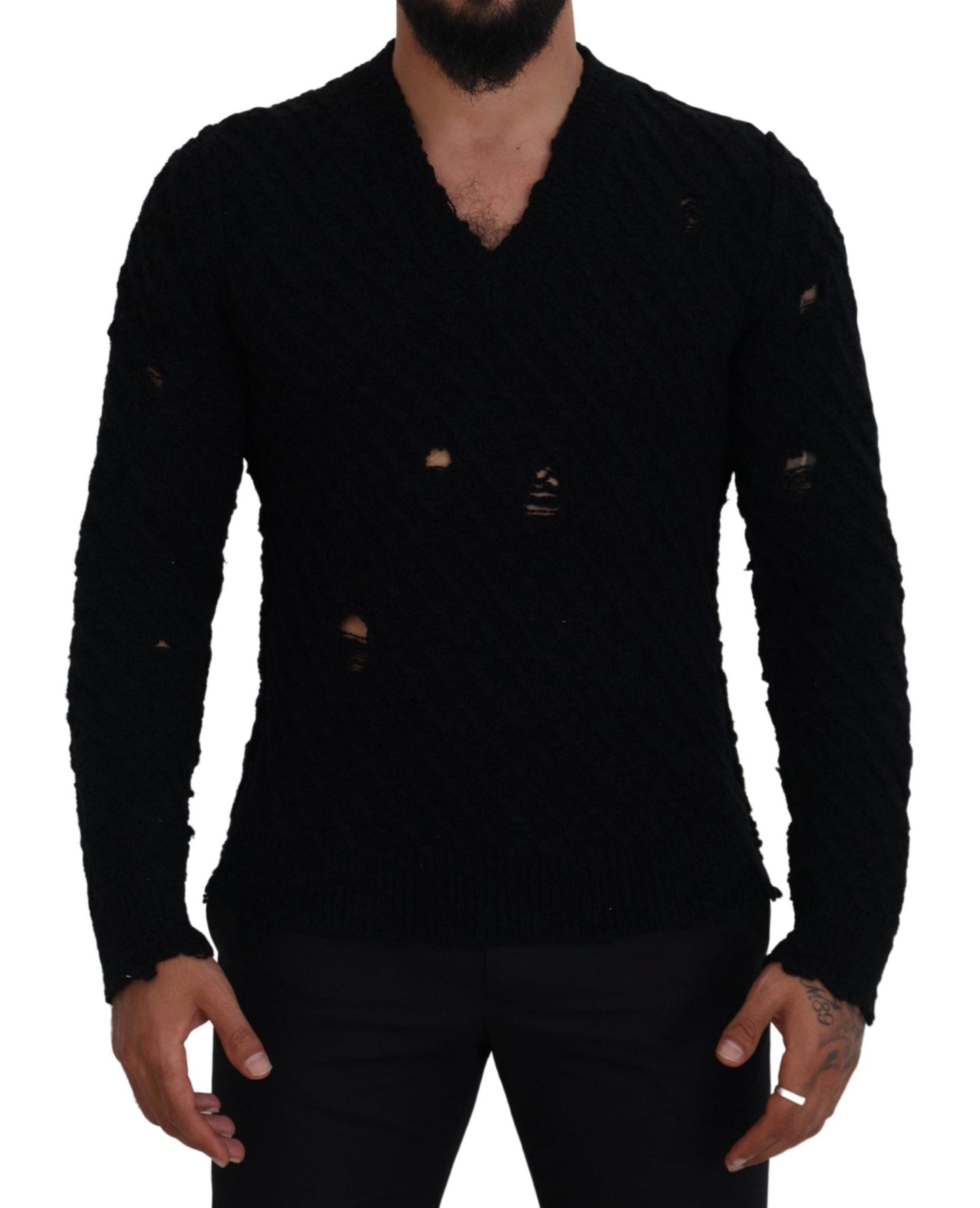 Dolce & Gabbana Black Wool V - neck Knitted Pullover Sweater - Le schmidt