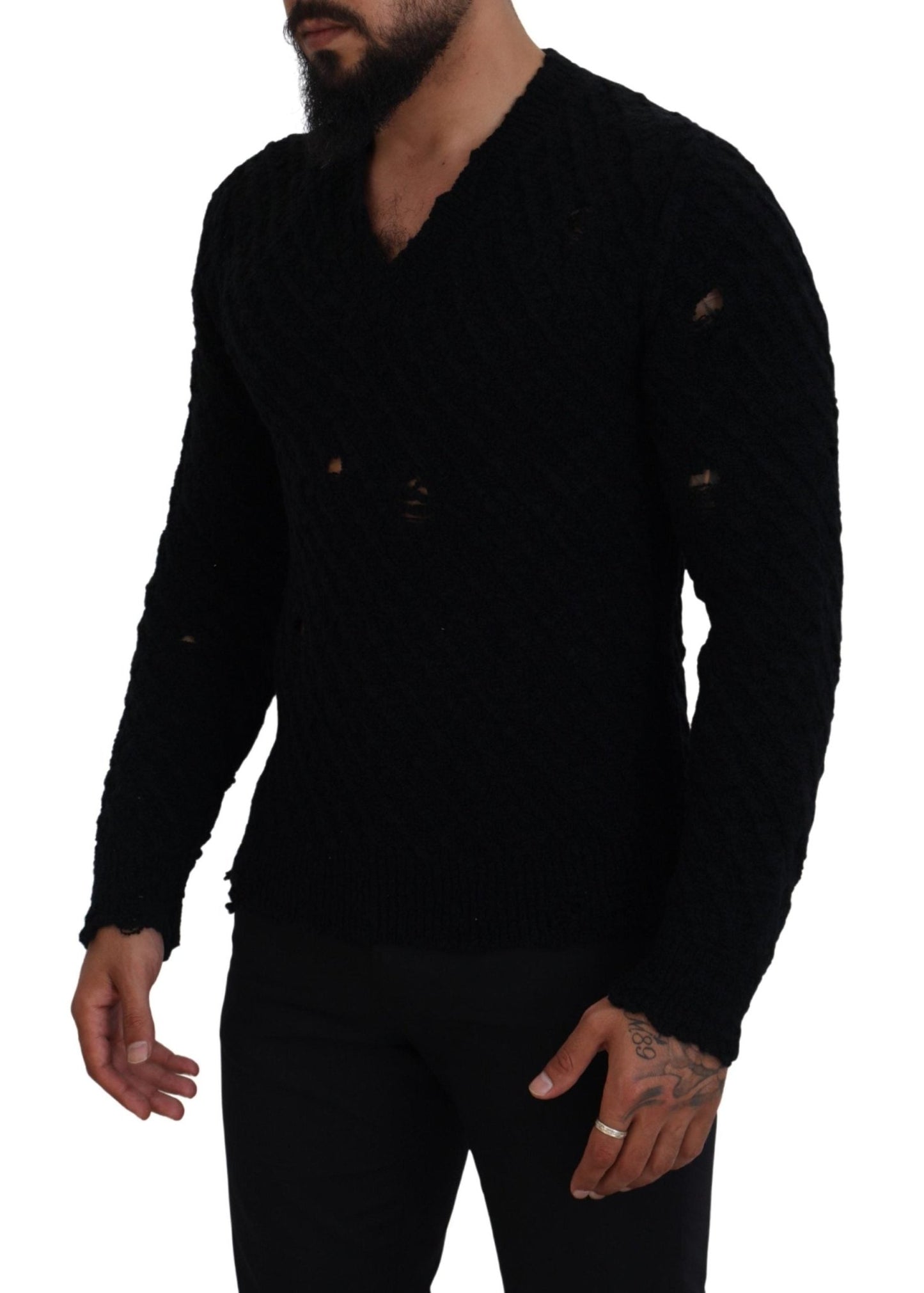 Dolce & Gabbana Black Wool V - neck Knitted Pullover Sweater - Le schmidt