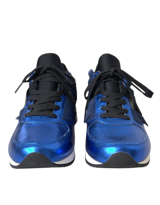 Dolce & Gabbana Blue Black Calf Hair Leather Sneakers Shoes - Le schmidt