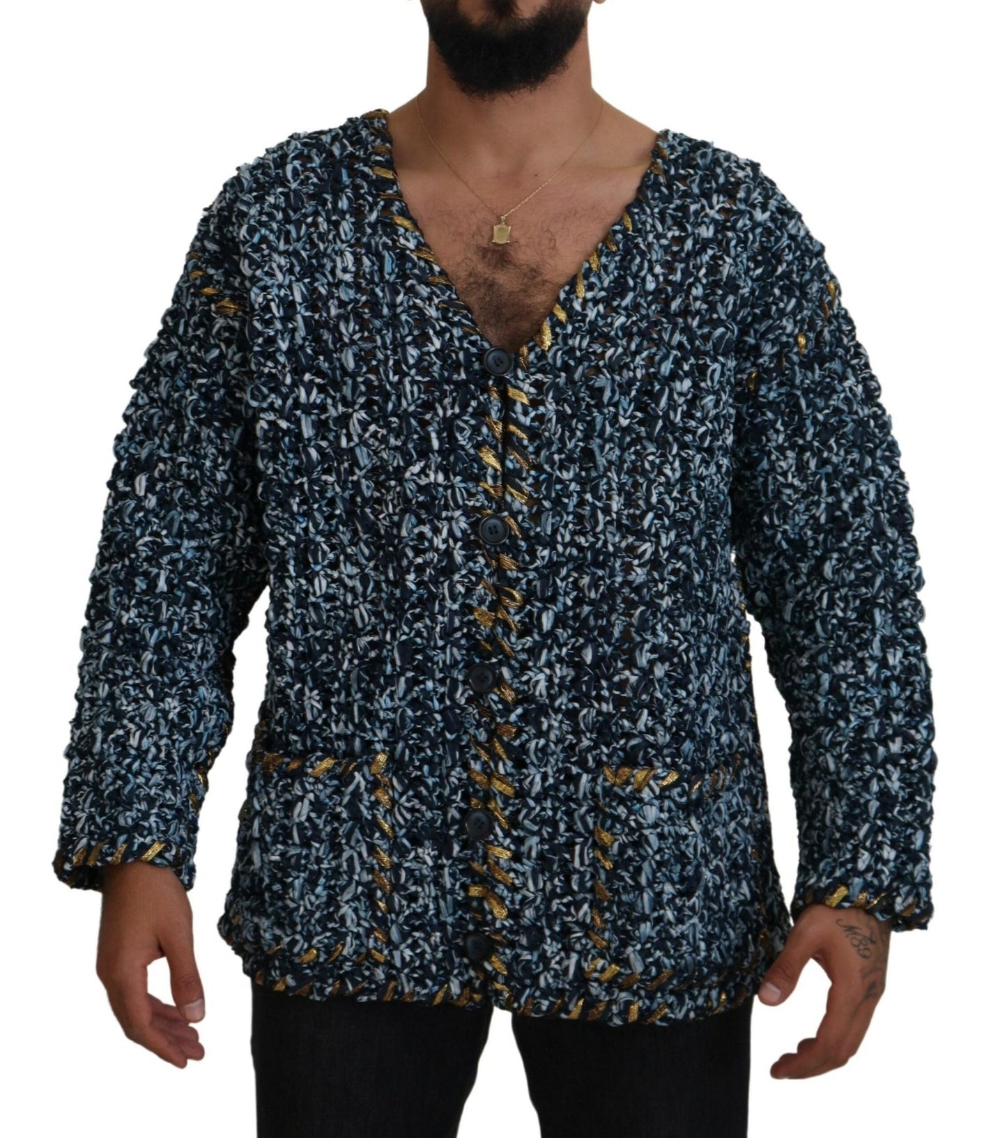 Dolce & Gabbana Blue Button Cardigan Fatto A Mano Sweater - Le schmidt