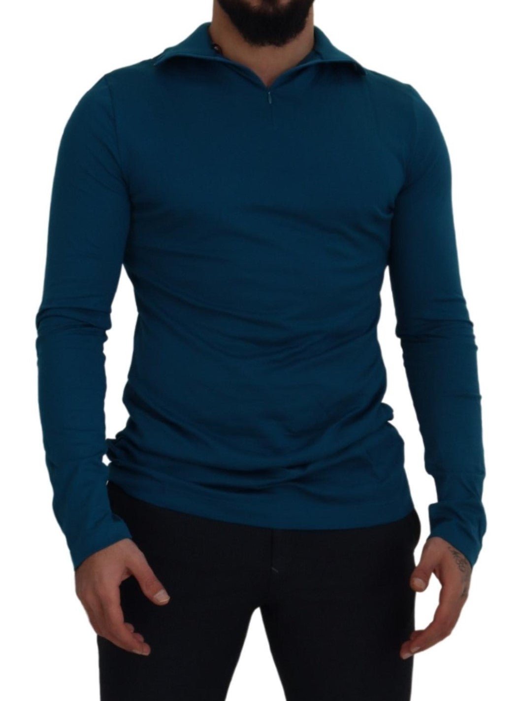 Dolce & Gabbana Blue Cotton Collared Slim Pullover Sweater - Le schmidt