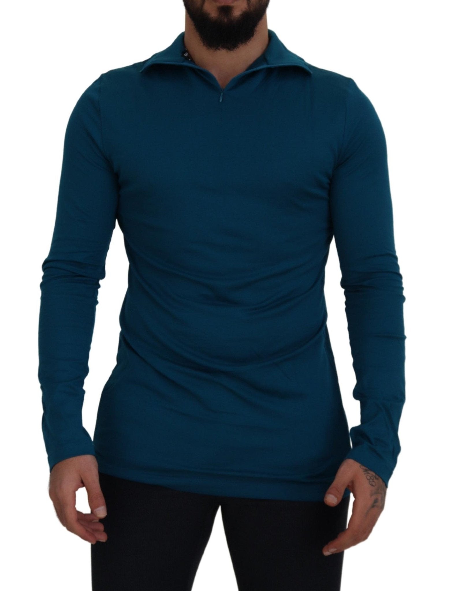 Dolce & Gabbana Blue Cotton Collared Slim Pullover Sweater - Le schmidt