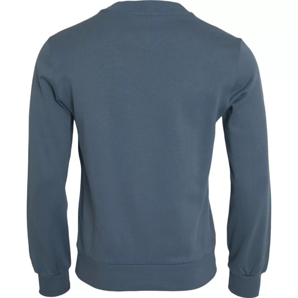 Dolce & Gabbana Blue Cotton Logo Patch Crew Neck Men Pullover Sweater - Le schmidt