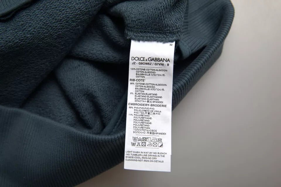 Dolce & Gabbana Blue Cotton Logo Patch Crew Neck Men Pullover Sweater - Le schmidt