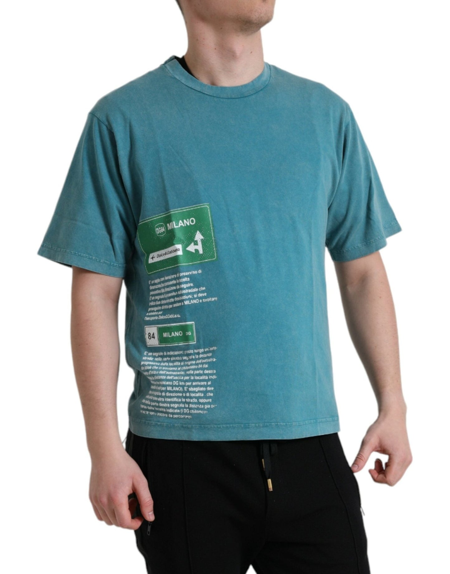 Dolce & Gabbana Blue Cotton Milano Street Round Neck T-shirt - Le schmidt