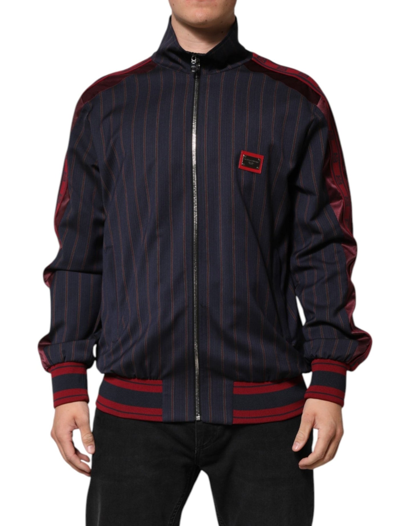Dolce & Gabbana Blue Red Striped Logo Plaque Full Zip Jacket - Le schmidt