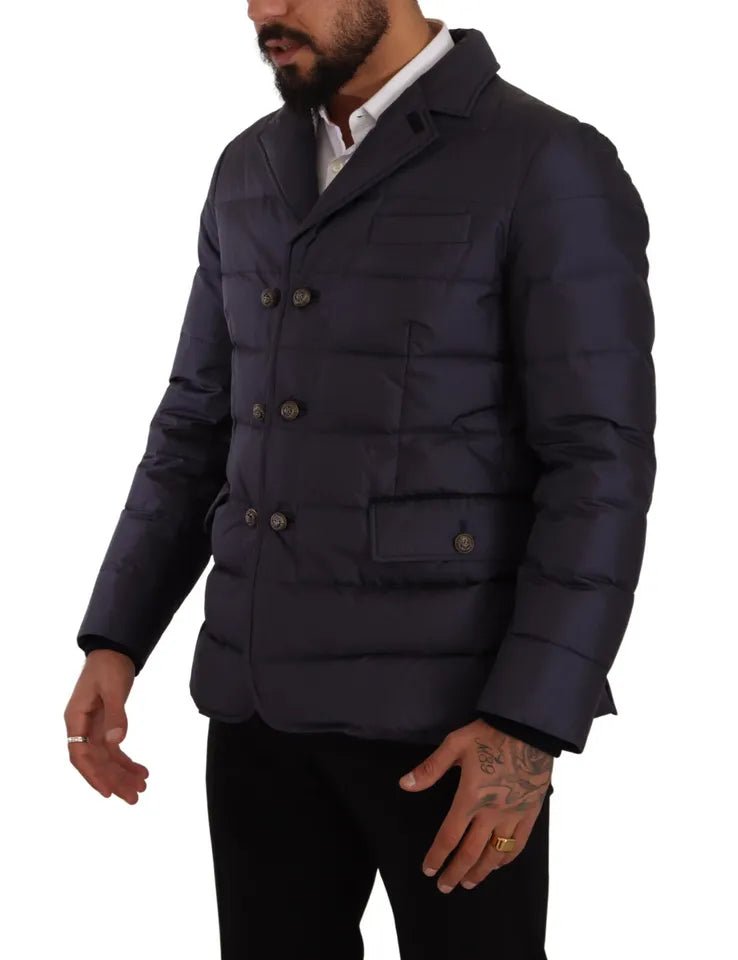 Dolce & Gabbana Blue Silk Goat Coat Blouson Winter Jacket - Le schmidt