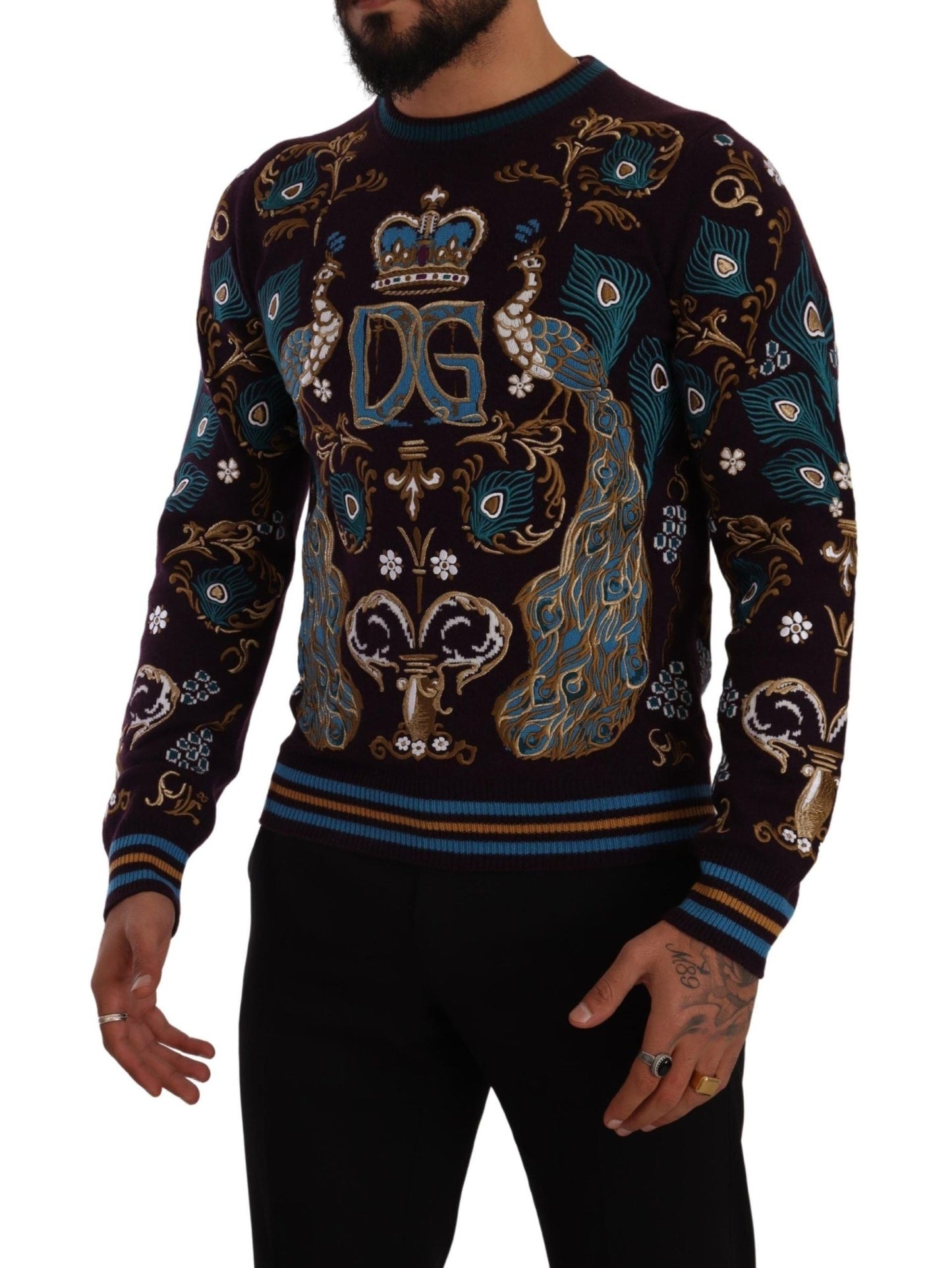 Dolce & Gabbana Bordeaux Cashmere DG Crown Embroidered Sweater - Le schmidt