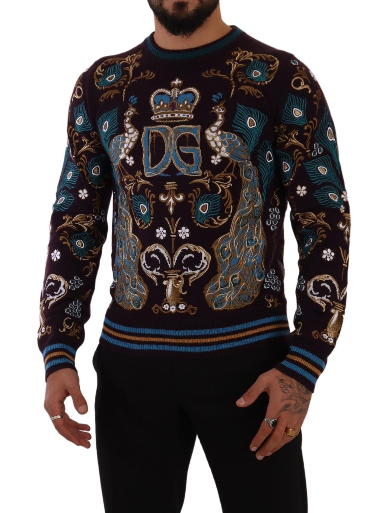 Dolce & Gabbana Bordeaux Cashmere DG Crown Embroidered Sweater - Le schmidt